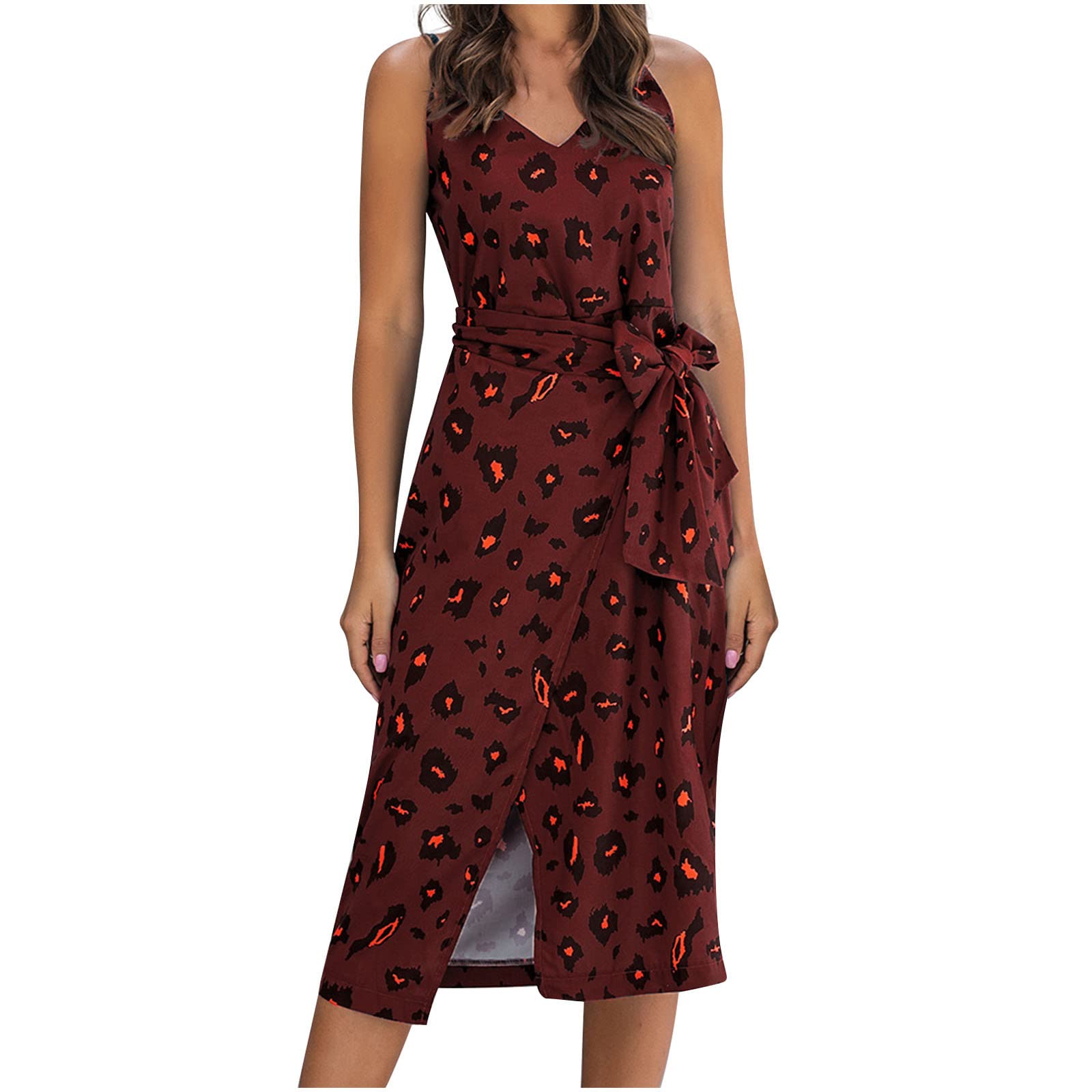 Sexy Floral Midi Dress for Women - Sleeveless Summer Wedding Guest Dress with High Slit, Semi-Formal Cocktail & Graduation Party Outfit | Perfect for Beach Weddings, Garden Parties & Date Nights