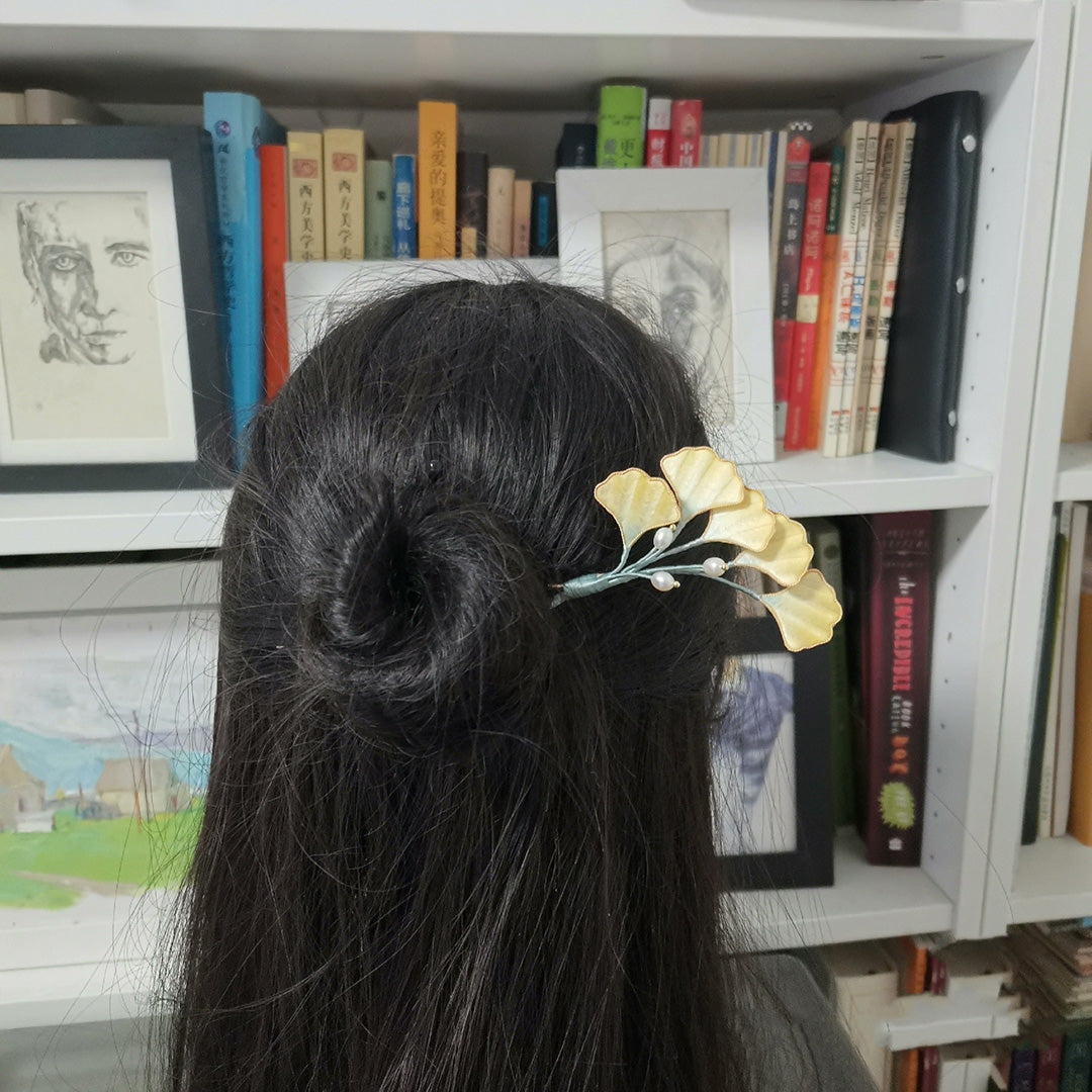 Handmade Ginkgo Leaf Silk Hairpin - Elegant Hair Accessory for Women | Perfect for Weddings, Parties & Special Occasions