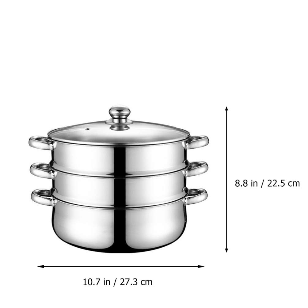 Premium Stainless Steel 3-Layer Steamer Pot for Soup, Stock & Cooking | Heavy-Duty Steamer Pot with Lid for Home Kitchen | Ideal for Steaming Vegetables, Seafood & Dumplings