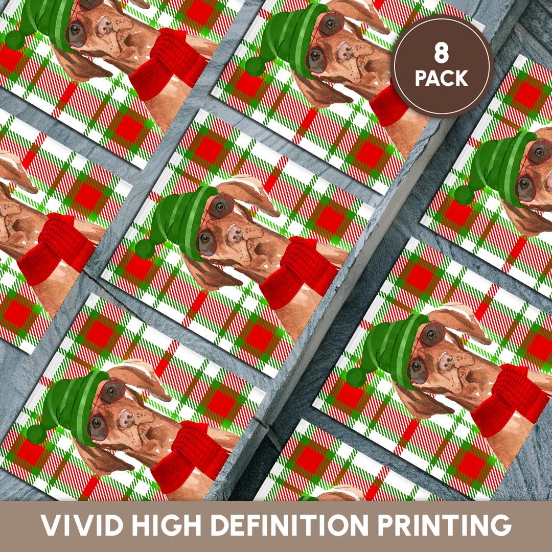 Set of 8 Ceramic Tile Coasters with Funny Vizsla Christmas Dog Design - Holiday Plaid Fleas Navidog Collection in Bold Red & Green | Perfect for Christmas Gifts, Home Decor & Party Supplies