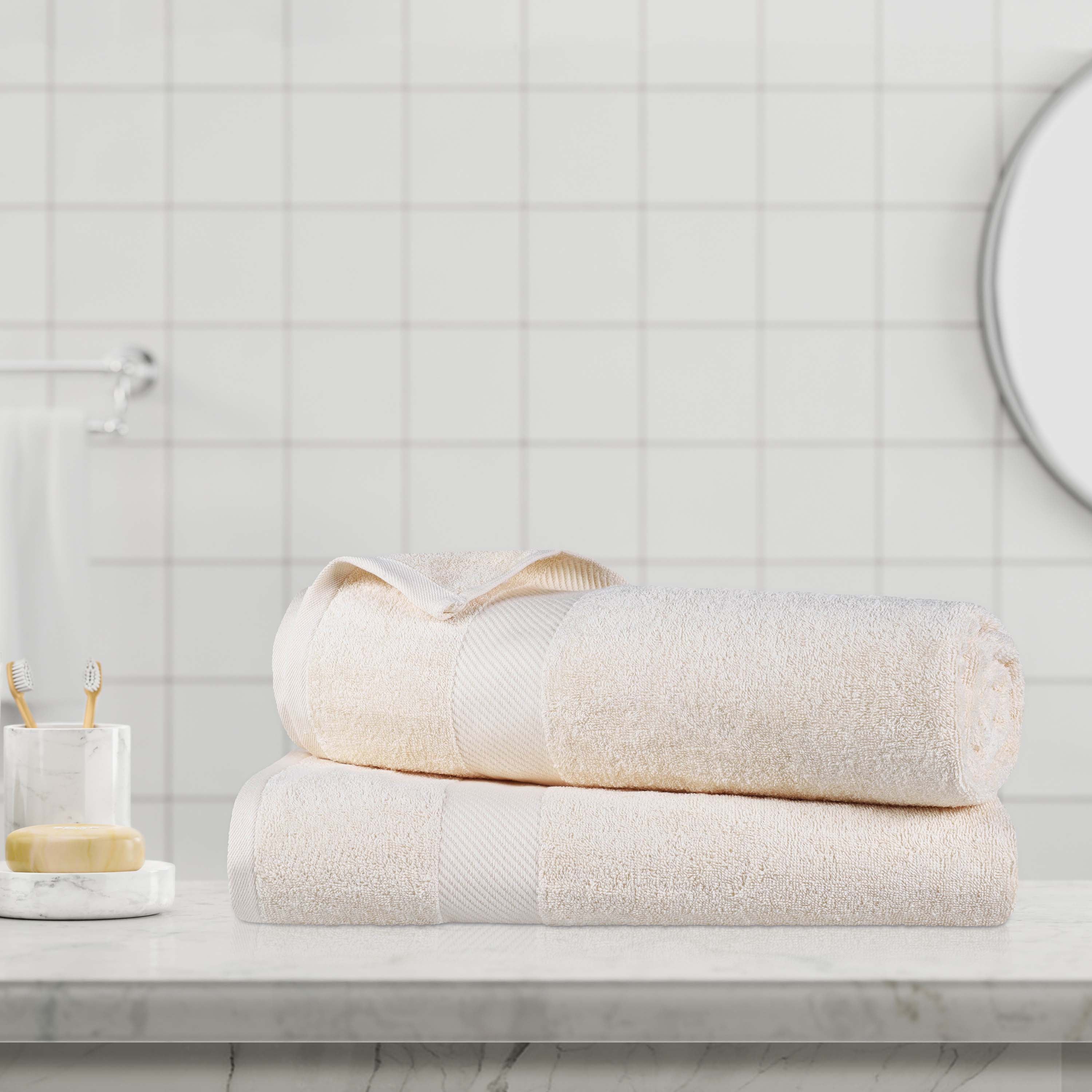 Premium Egyptian Cotton 2-Piece Bath Sheet Set with Luxury Dobby Border - Ultra Soft & Absorbent Towels for Spa, Hotel & Home Bathroom Luxury