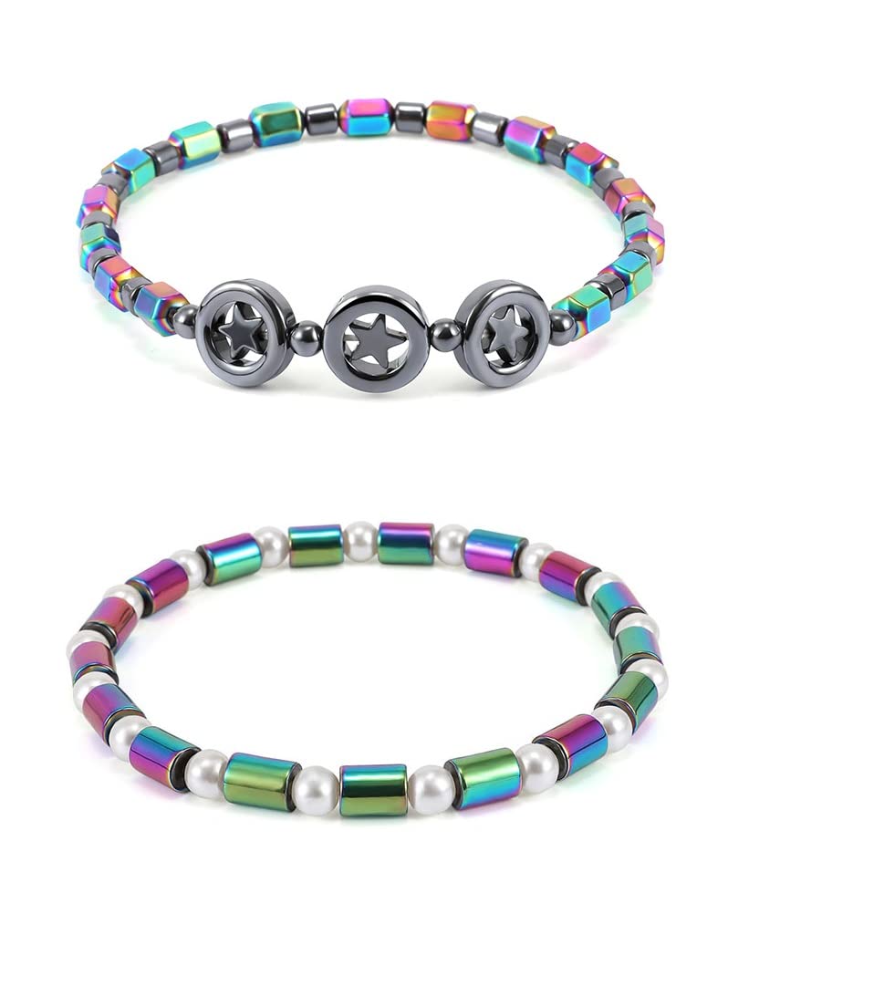 2PCS Black Obsidian & Hematite Anklets for Women - Anti-Swelling Yoga Beads, Anti-Anxiety Bracelet with Star Charm - Perfect for Meditation, Yoga & Everyday Wear