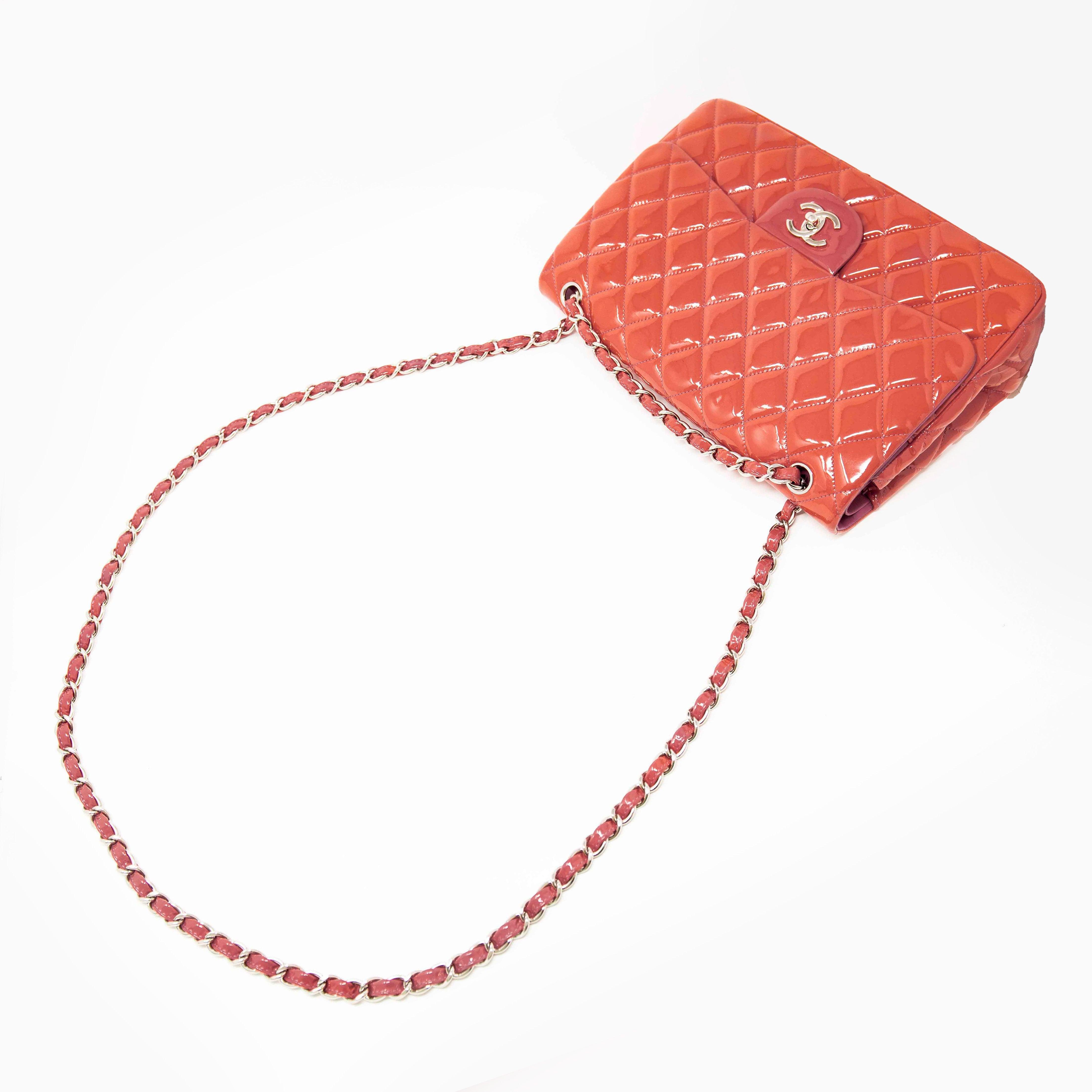 Chanel Pink Patent Leather Classic Jumbo Flap Bag - Luxury Designer Handbag for Women, Perfect for Parties & Special Occasions