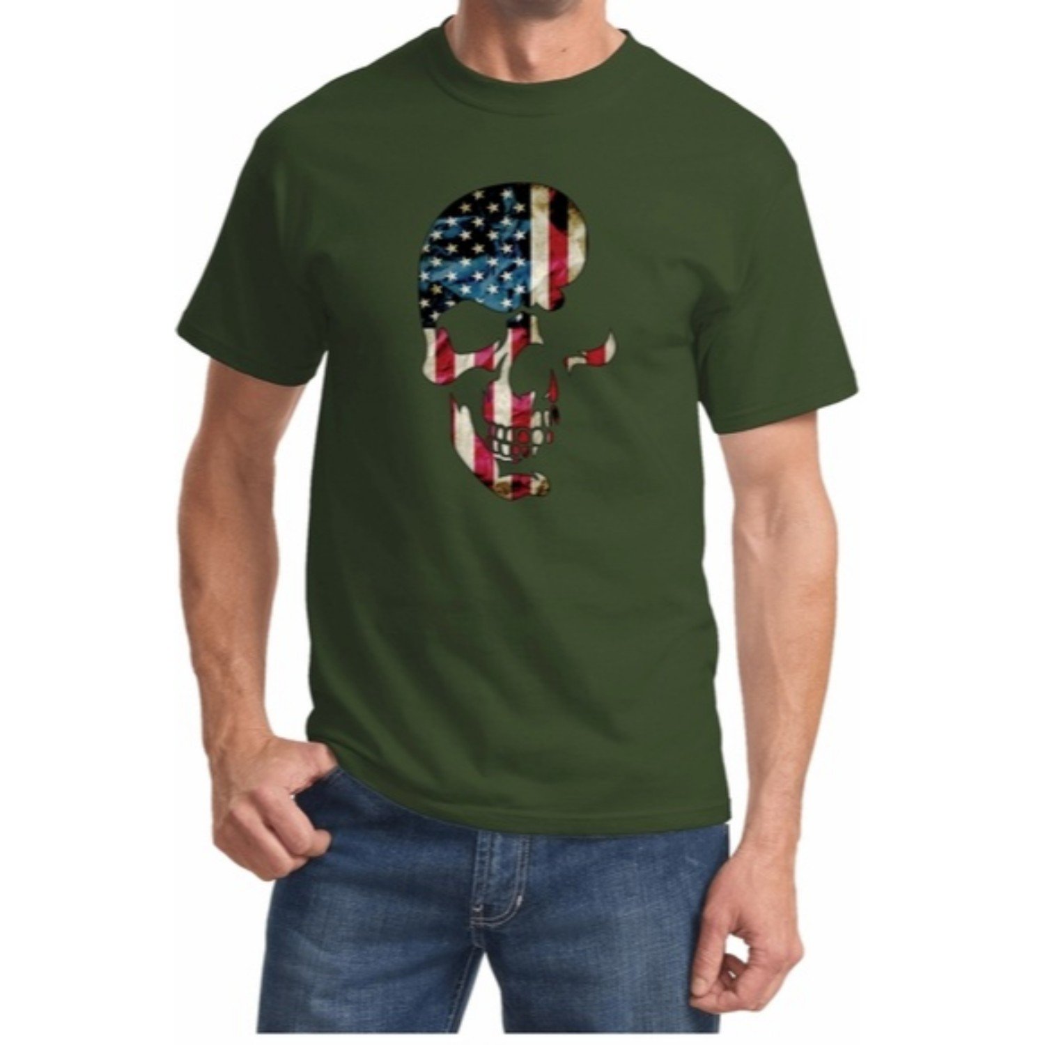 Skull Americana Men's T-Shirts - Patriotic Military Tee for American Pride | Casual Wear, Veterans Day, 4th of July & Patriotic Events