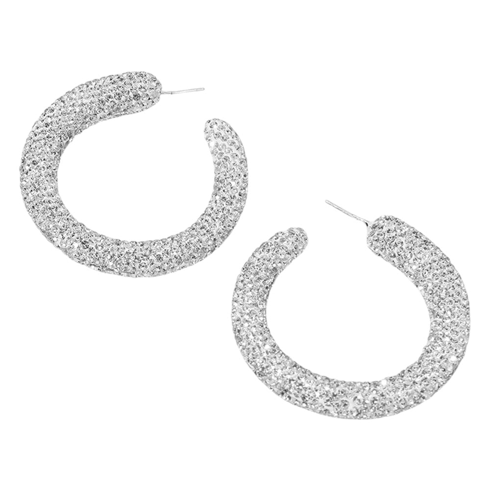 Sterling Silver Post Rhinestone Studded Hoop Earrings for Women - Elegant Dangle Hoops for Party, Wedding & Everyday Wear