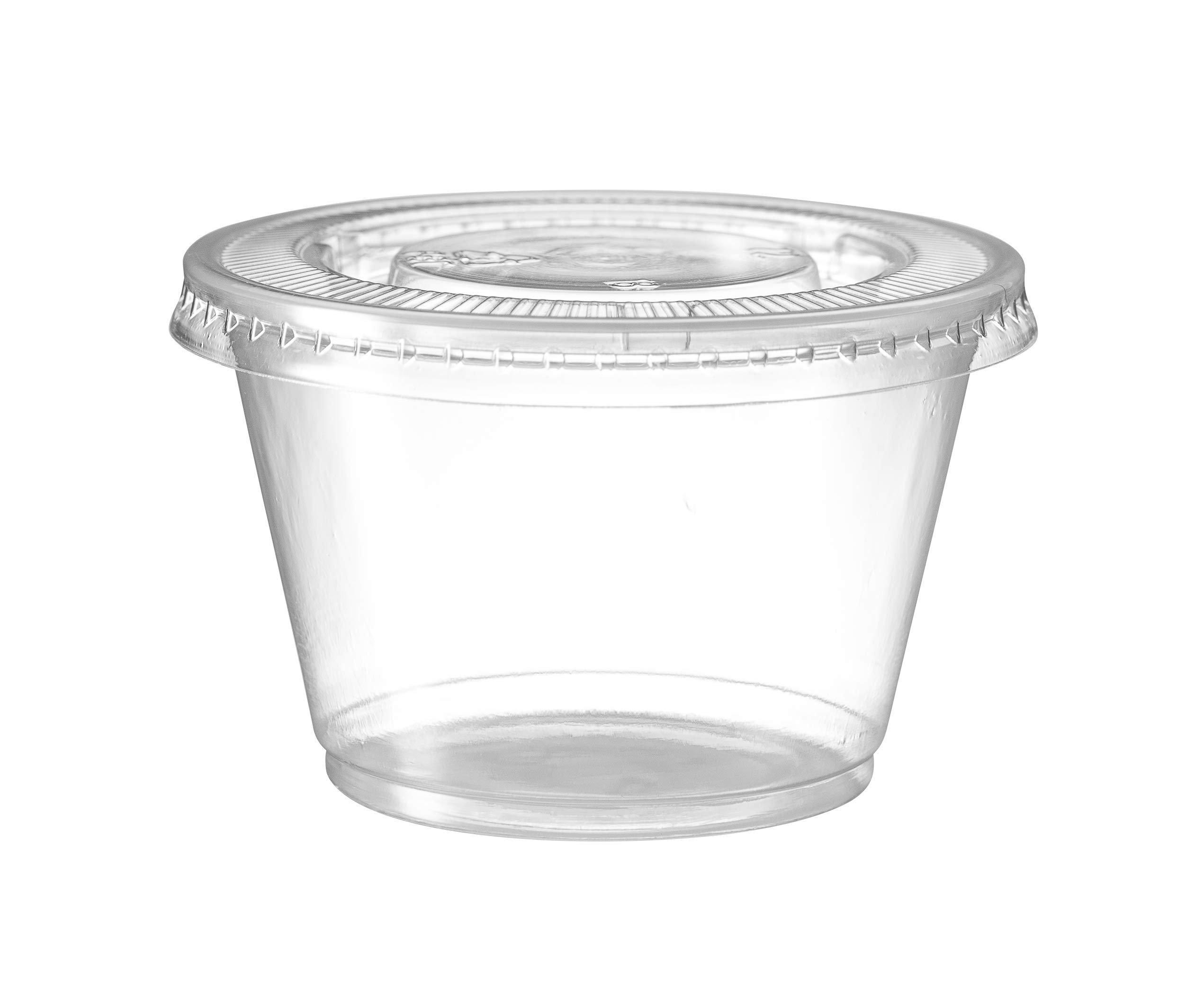 4oz Disposable Plastic Portion Cups with Lids (200 Pack) - Meal Prep Containers, Salad Dressing Cups, Condiment Holders & Medicine Dosage Trays | Perfect for Food Storage, Party Serving, Restaurant Use & Home Organization