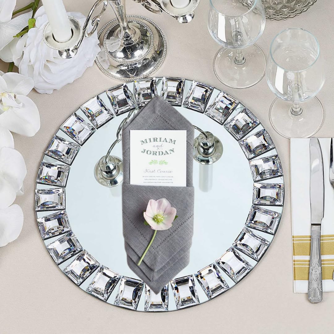 Koyal Wholesale Silver Mirror Charger Plates - Set of 4, Elegant Mirrored Glass Dinner Plates for Wedding, Party & Formal Dining Decor - Bulk Place Settings for Table Centerpieces & Special Occasions