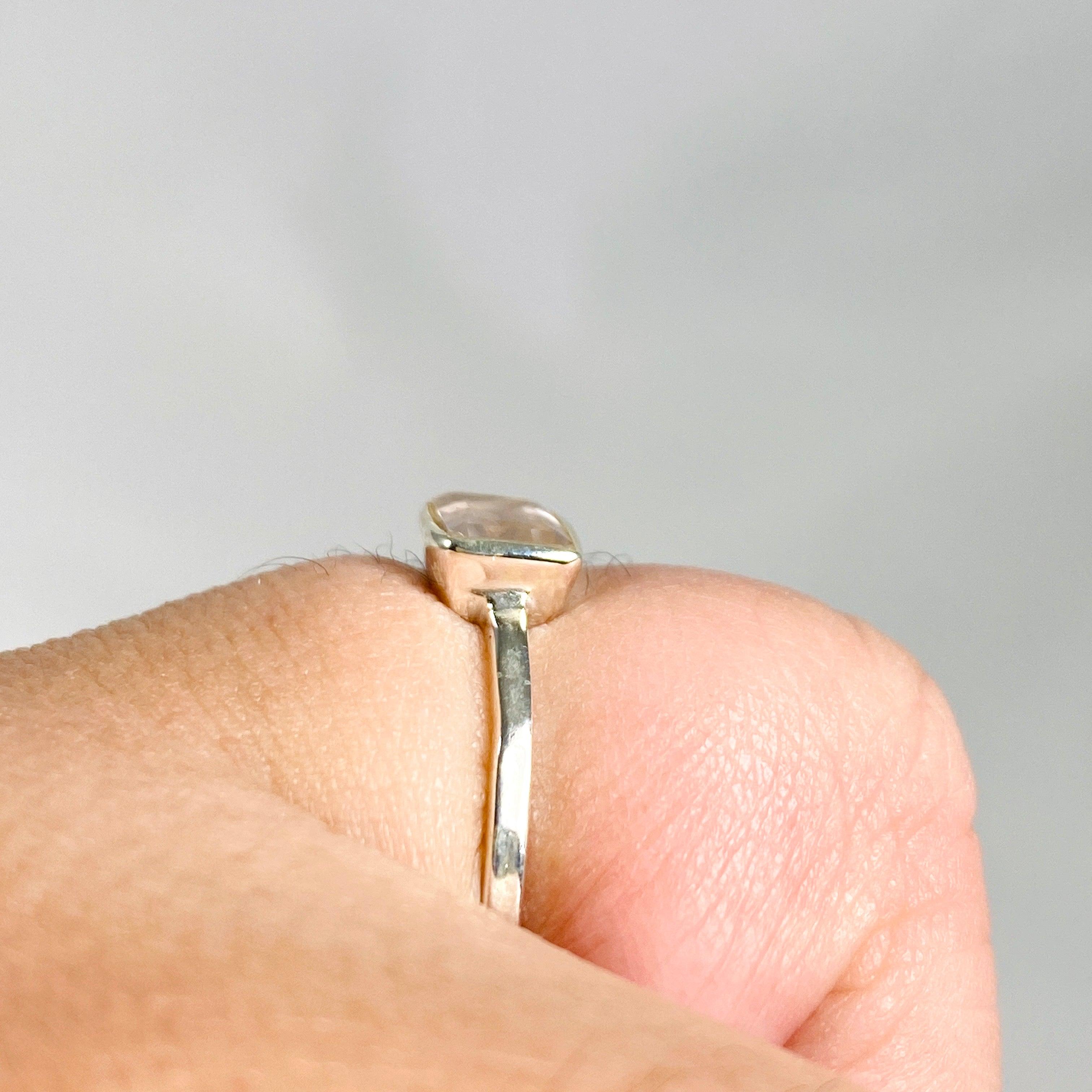 Rose Quartz Rectangular Faceted Fine Band Ring - Dainty Stackable Gemstone Jewelry for Women - Perfect for Everyday Wear, Gift Giving & Special Occasions