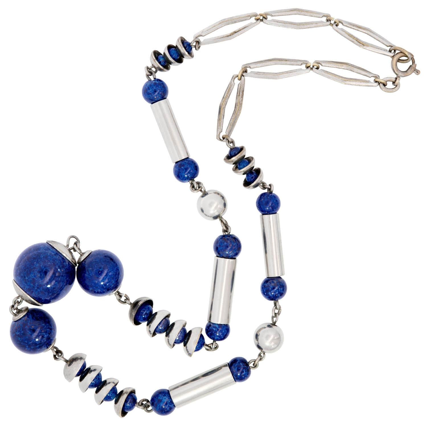 Vintage German Sterling Silver Lapis Bead Necklace - Handmade Blue Lapis Lazuli Jewelry for Women, Elegant Statement Piece for Parties, Weddings & Special Occasions