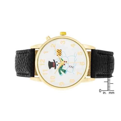 Elegant Gold Holiday Tune Watch with Genuine Black Leather Strap - Perfect for Christmas Gifts, Party Events & Formal Occasions