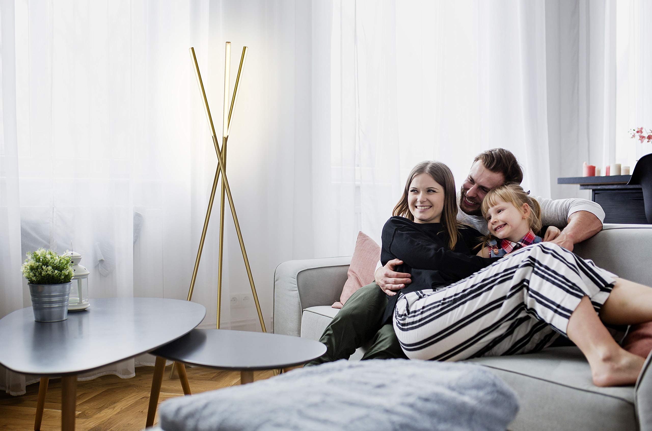 Brightech Stix LED Tripod Floor Lamp - Dimmable Modern Standing Light with 3 Adjustable Lights for Living Room, Bedroom & Office - Gold/Antique Brass Finish | Perfect for Reading, Working & Ambient Lighting