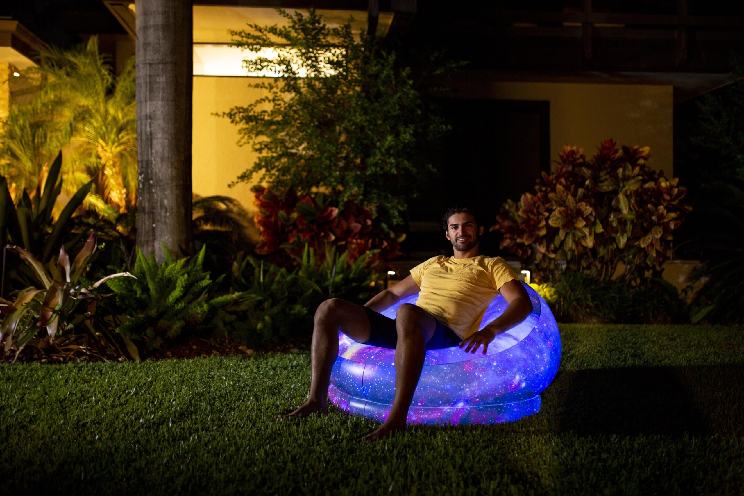 Inflatable LED Light Up Chair - Air Candy Galaxy Hubble Telescope Illuminated Gaming Chair for Adults & Teens - Perfect for Bedroom Decor, Gaming Setup, Outdoor Parties & Relaxation