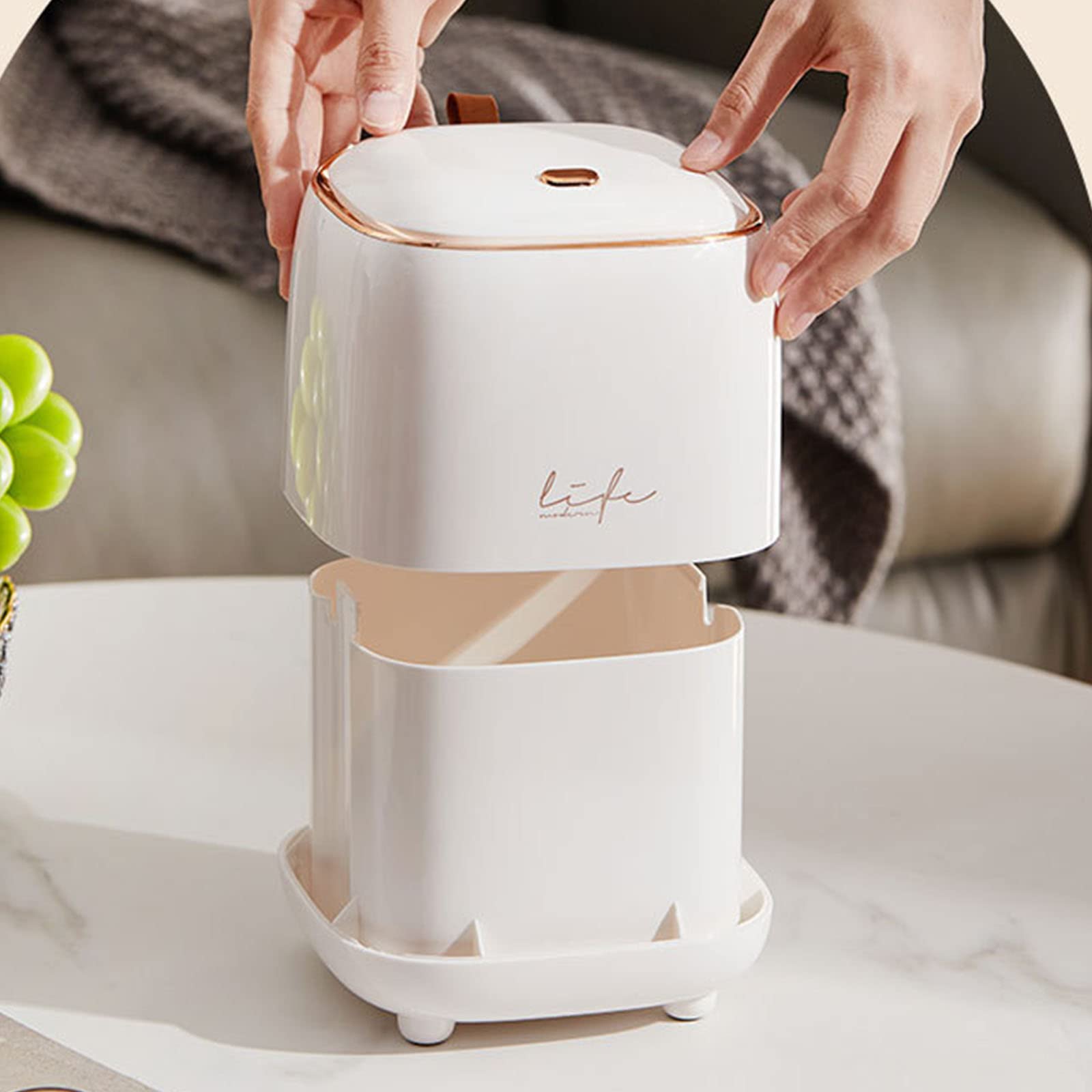 Cuawana Press Trash Can - Mini Desktop Trash Bin with Double Layer Design, Small Waste Basket for Bathroom, Vanity, Office & Bedroom - Perfect for Tabletop Storage & Organization