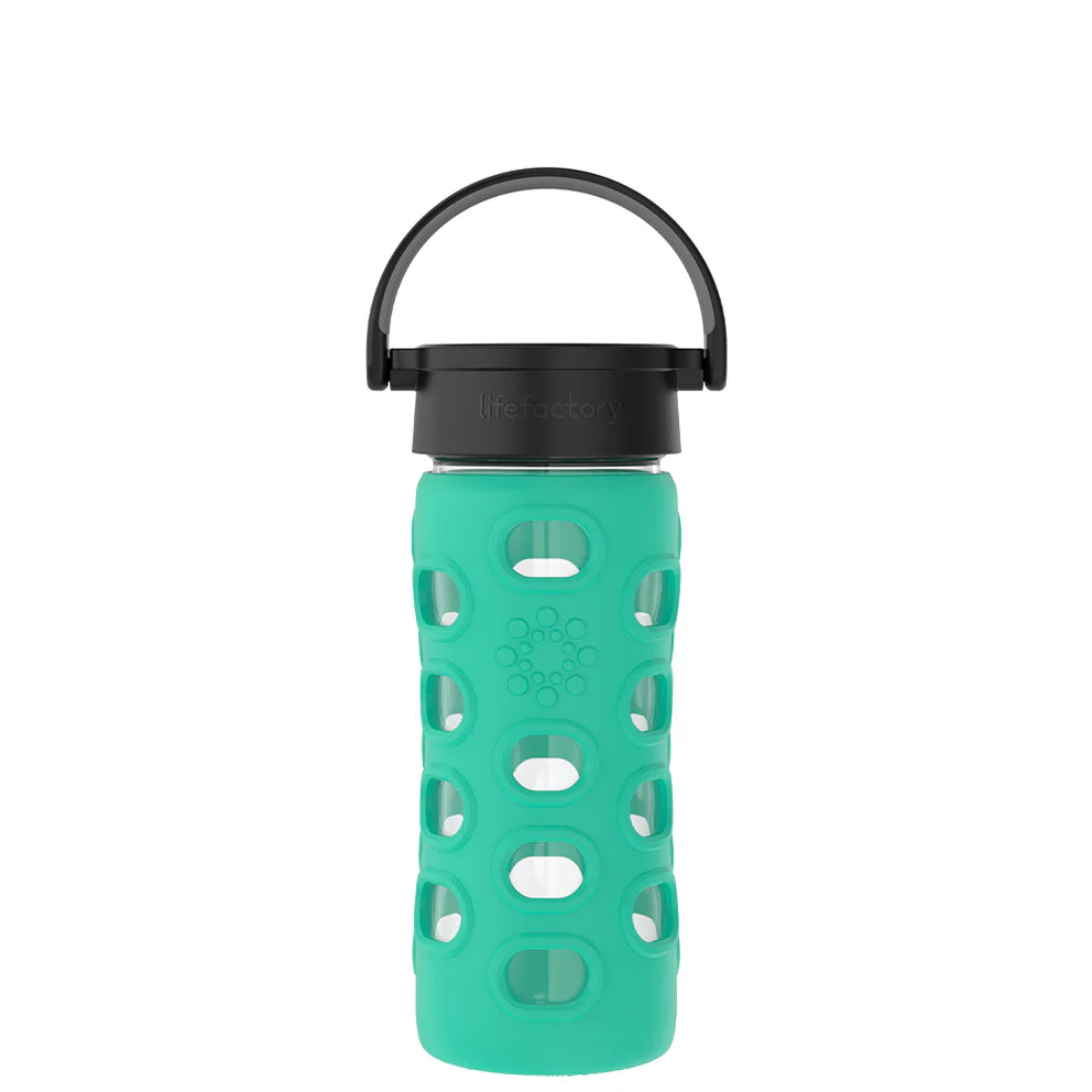 Lifefactory 12oz (350ml) Glass Water Bottle - BPA-Free, Leak-Proof, Durable for Kids & Adults - Perfect for School, Gym, Hiking & Travel
