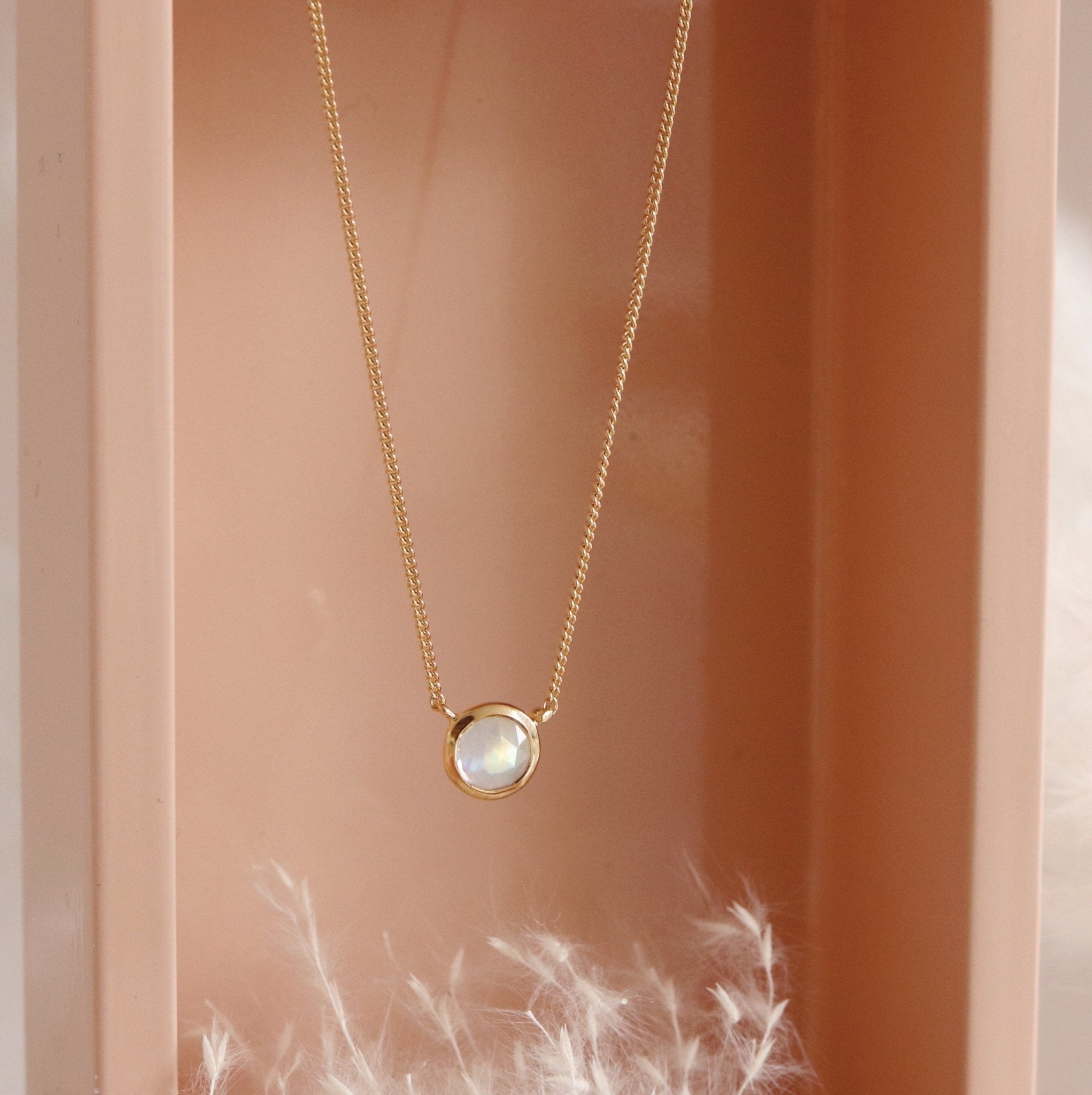 Dainty Legacy Necklace - Rainbow Moonstone & Gold Plated Pendant for Women | Elegant Jewelry Gift for Birthday, Anniversary & Special Occasions