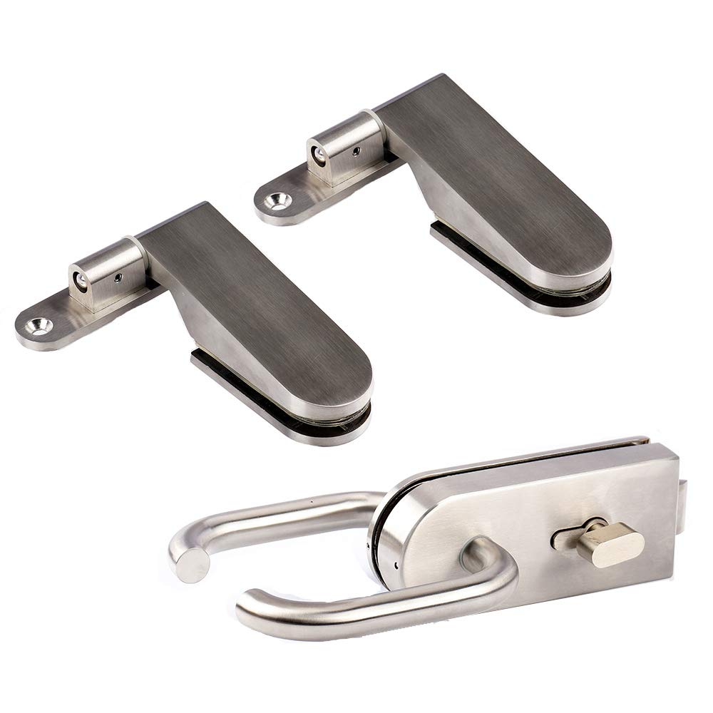 Premium Glass Door Hinge & Lock Set - Heavy Duty Lever Hinge & Patch Lock Kit for Shower, Cabinet & Furniture Doors | Secure & Durable Hardware Solution