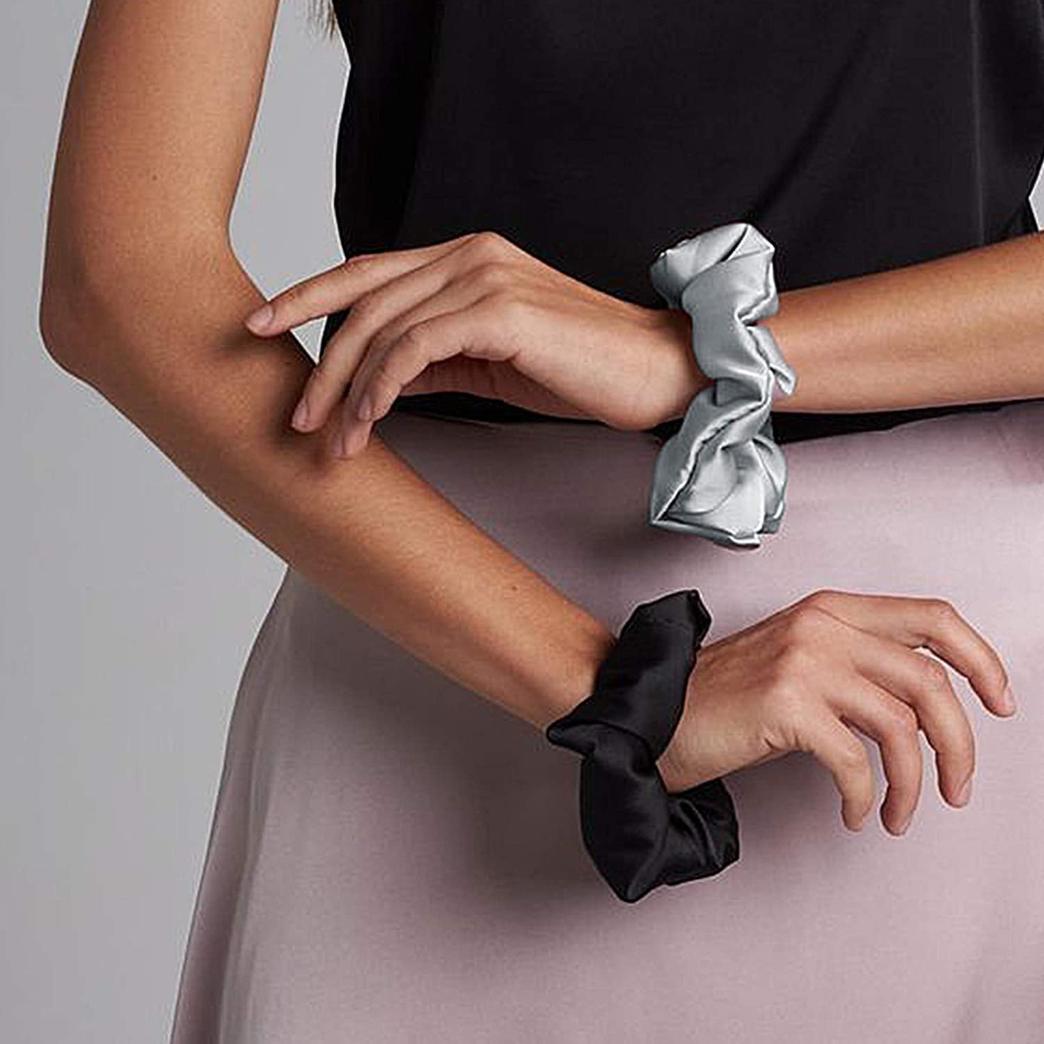 Premium Satin Silk Hair Scrunchies Pack of 3 - Soft Ponytail Holders & Hair Volumizer for Women & Girls (Silver) | Perfect for Everyday Wear, Workouts, and Gifts for Mom & Sister