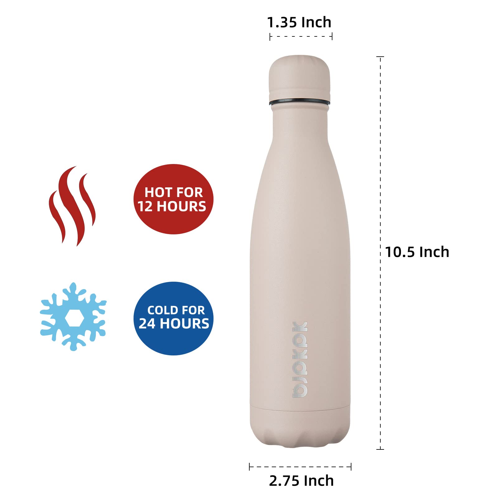 BJPKPK 17oz Insulated Stainless Steel Water Bottle - Double Wall Vacuum Flask Keeps Drinks Cold 24 Hours & Hot 12 Hours, BPA Free, Leak Proof Sport Water Bottle for Gym, Hiking, Travel & Outdoor Activities (Apricot Color)