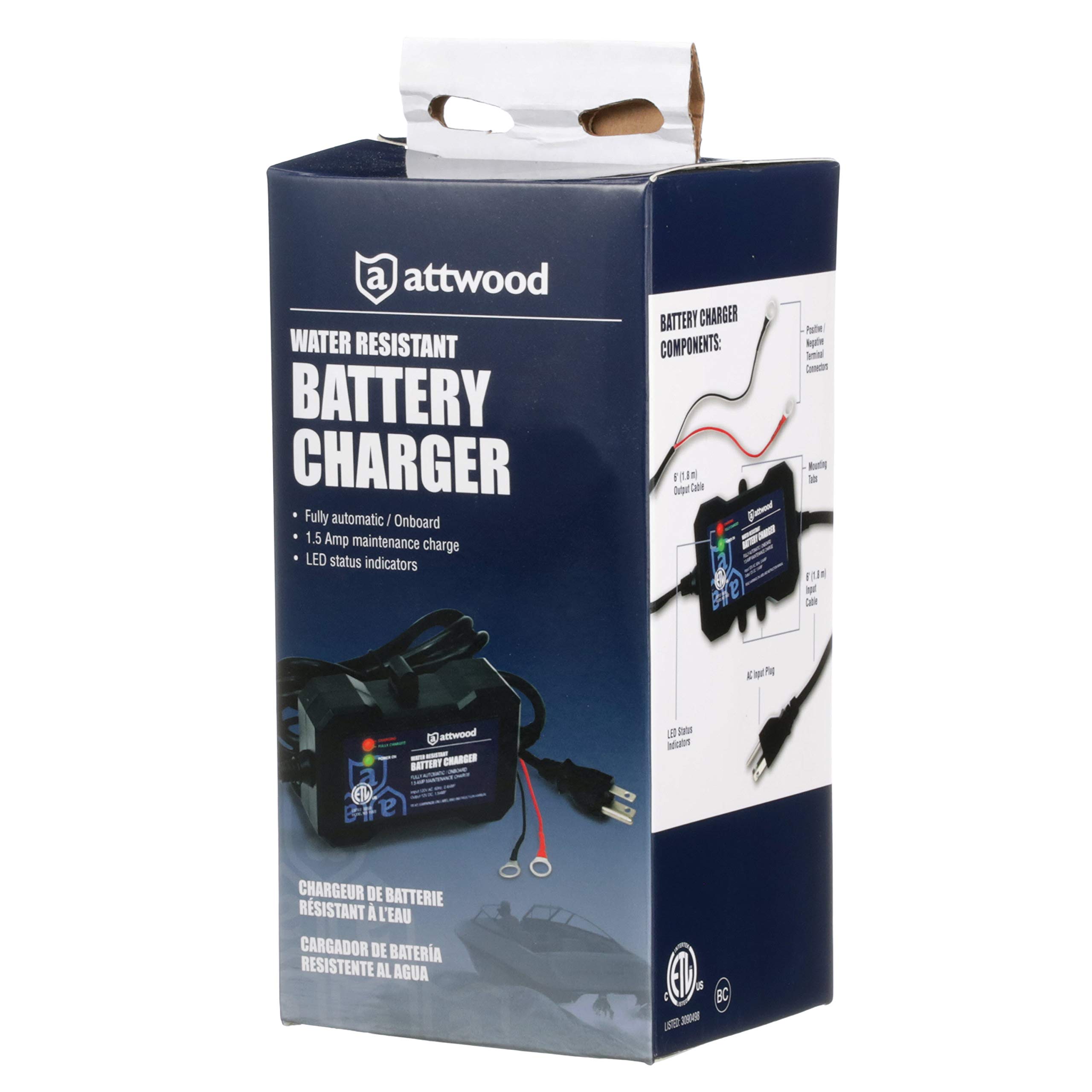Attwood 11900-4 1.5 AMP Marine Battery Charger - Waterproof & Durable for Boats, RVs, and Outdoor Power Needs - Black