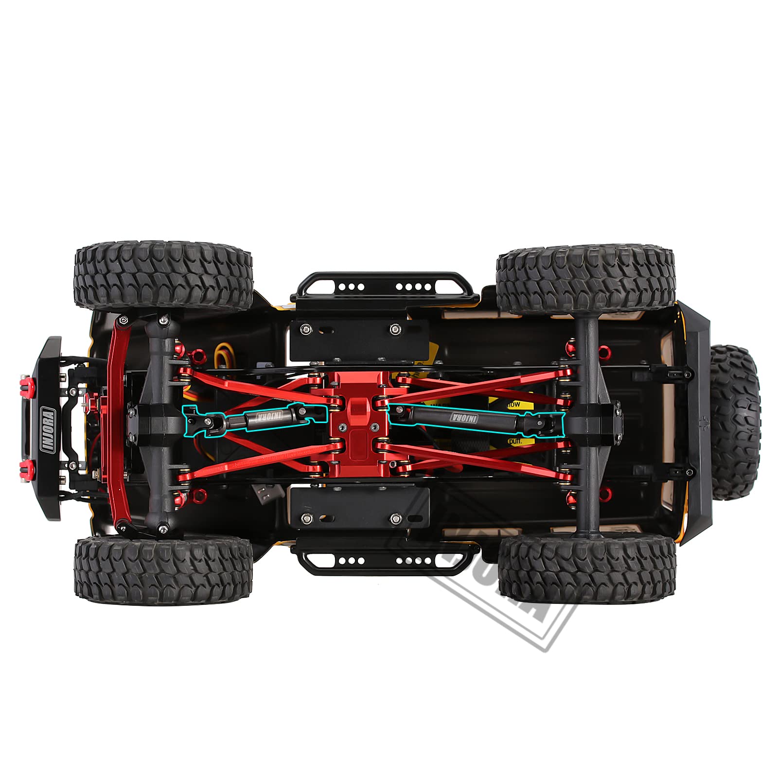 INJORA High Clearance Chassis Links Set & 43mm Shocks for SCX24 Bronco JLU AXI00002 C10 AXI00001 - Axial 1/24 RC Crawler Car Upgrade Parts (Red) | Off-Road Crawling, Trail Adventures & RC Car Modifications