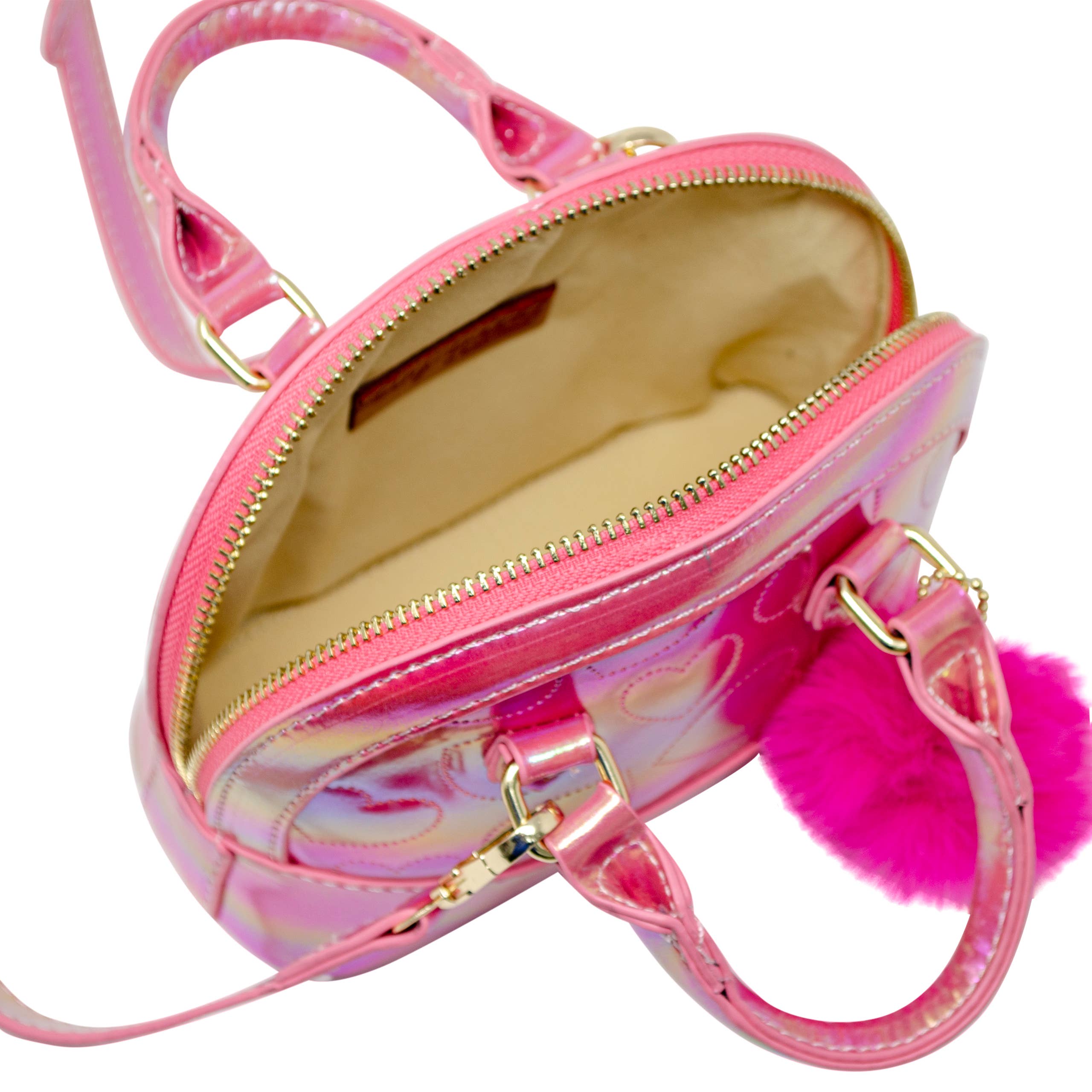 Shiny Dotted Heart Moon Handbag for Women - Elegant Pink Crossbody Purse for Date Night, Party & Special Occasions