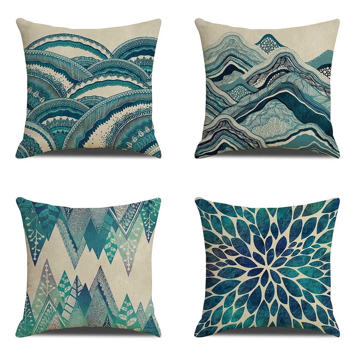 18x18 Inch Square Throw Pillow Covers Set of 4 - Premium Linen Blend Reversible Cushion Covers with Modern Geometric Patterns for Sofa, Bed, Outdoor & Car Decor (Pillow Insert Not Included) - Perfect for Living Room, Bedroom, Patio and Road Trips
