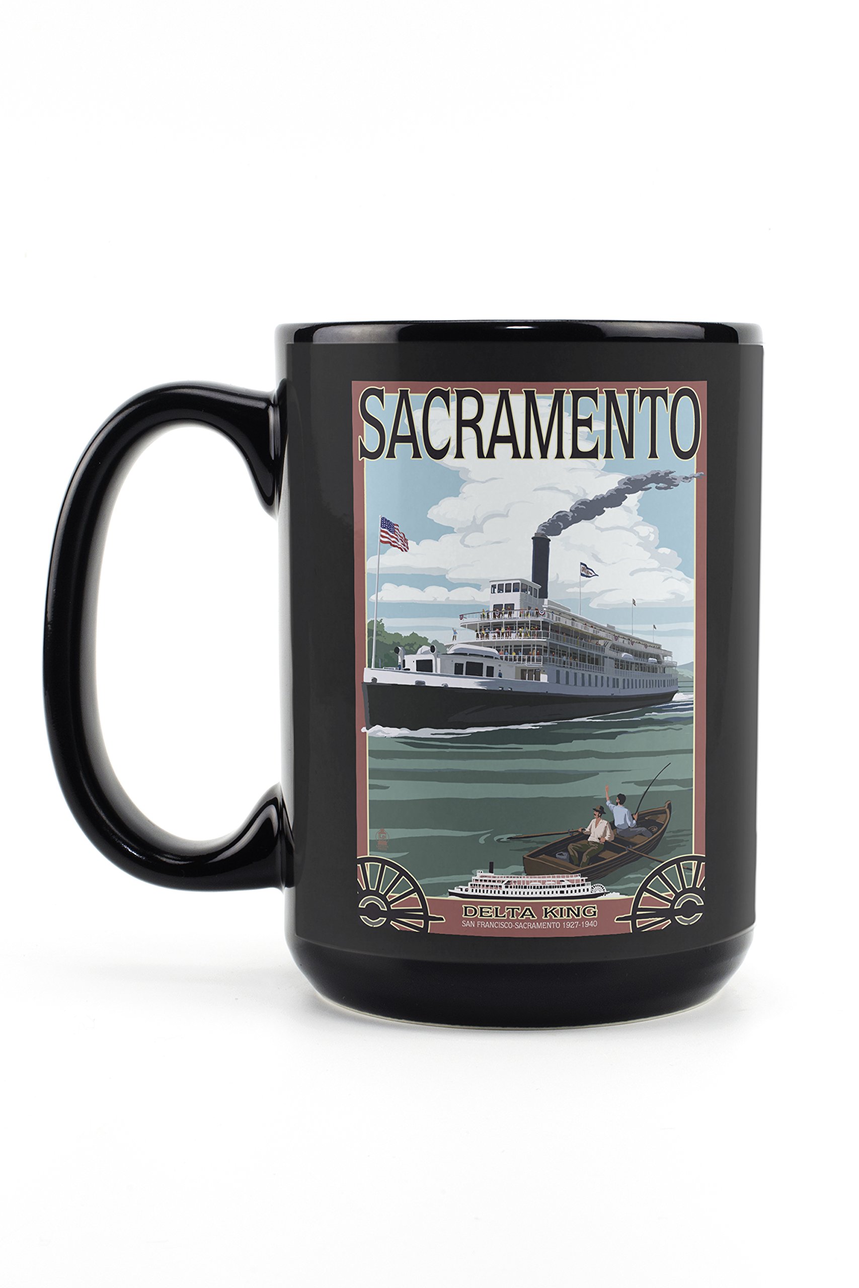 Lantern Press Sacramento California Delta King Riverboat 15oz Black Ceramic Coffee Mug - Microwave & Dishwasher Safe - Perfect for Home, Office & Travel Use
