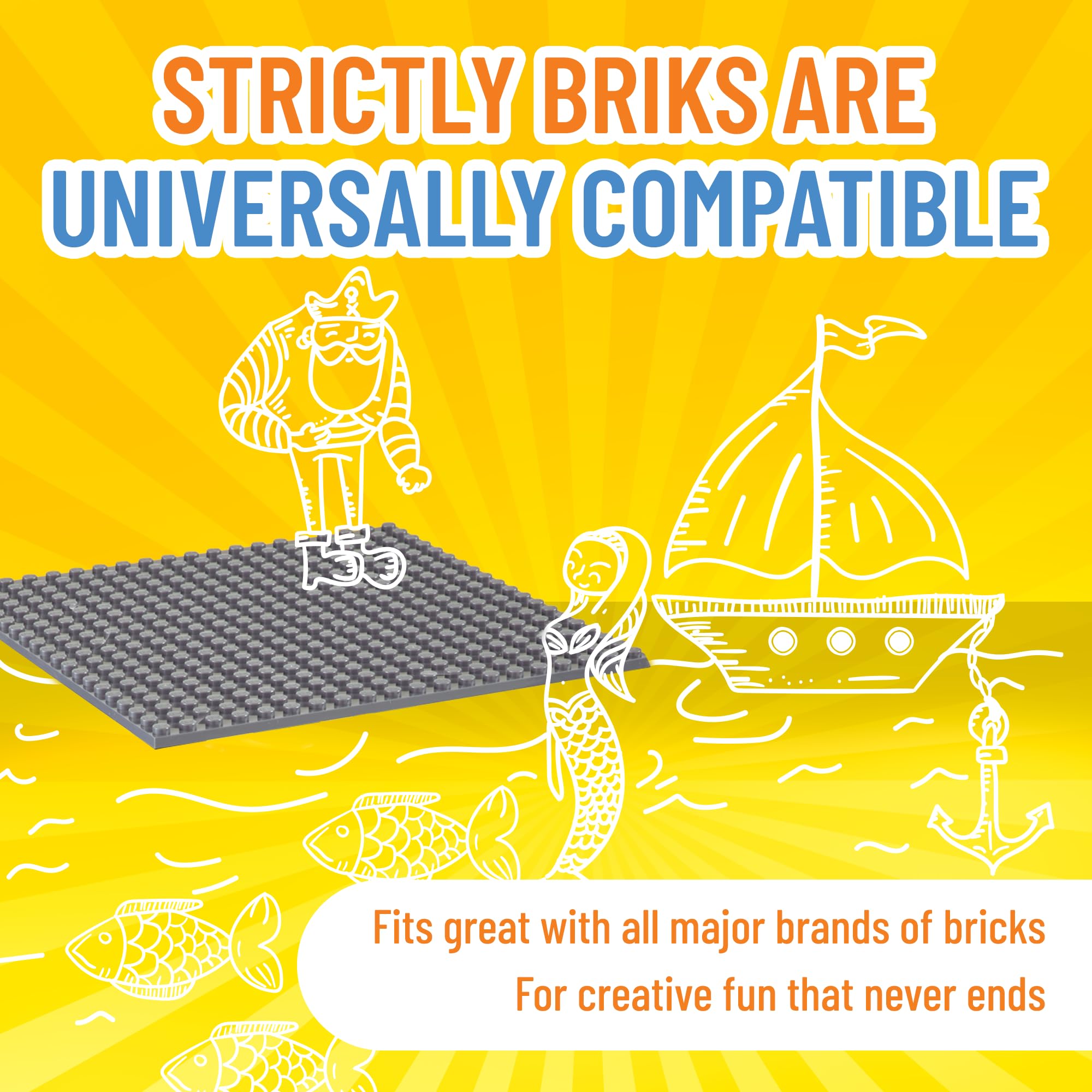 Strictly Briks Lego-Compatible Stackable Baseplates - Large Peg Building Blocks for Kids Ages 3+ | 100% Compatible with All Major Brands | 13.75