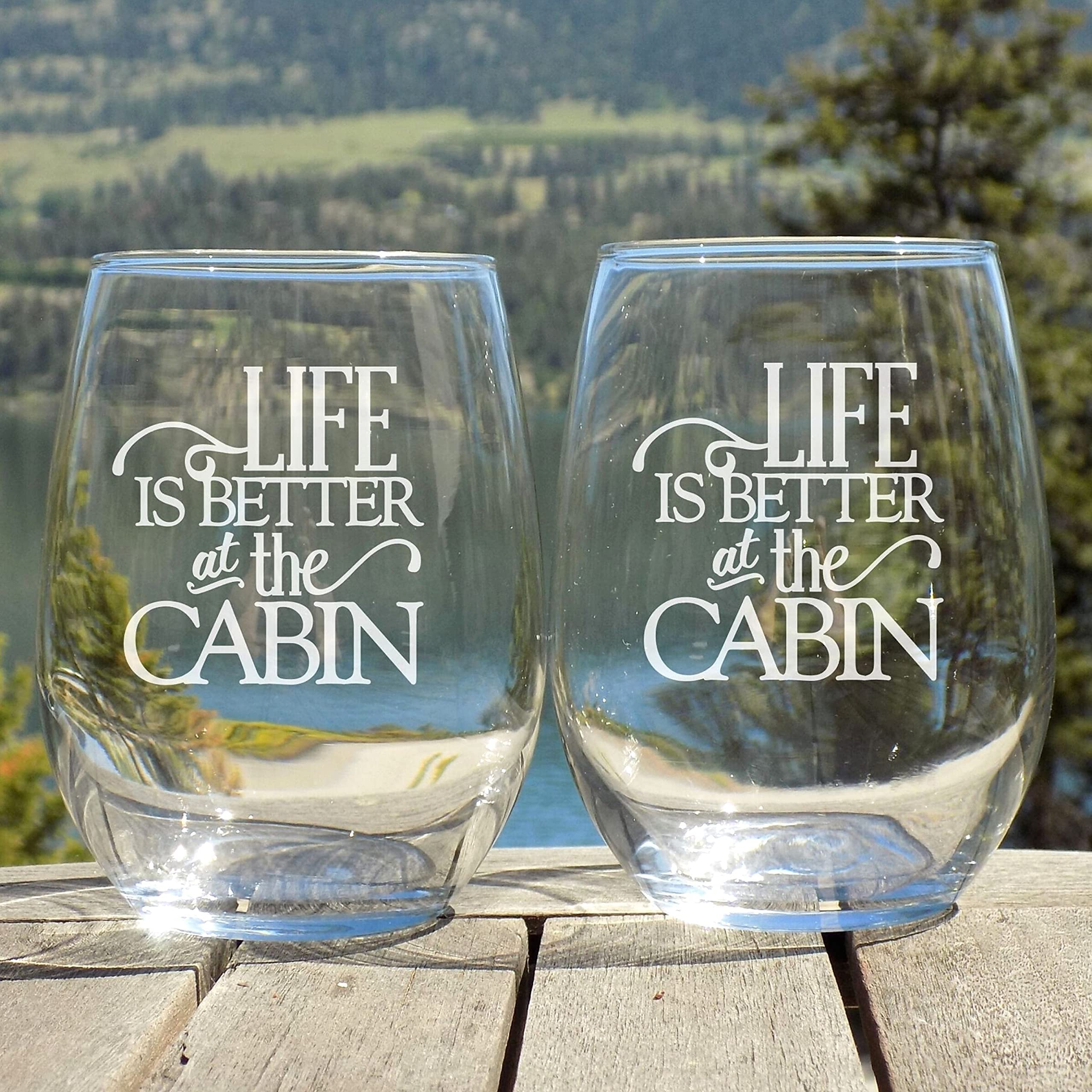 Rustic Log Cabin Wine Glasses Set - 16oz Handcrafted Cabin Decor Drinking Glasses - Perfect Retirement Gifts for Men & Cabin Lovers - Ideal for Cozy Evenings by the Fireplace & Cabin-Themed Parties