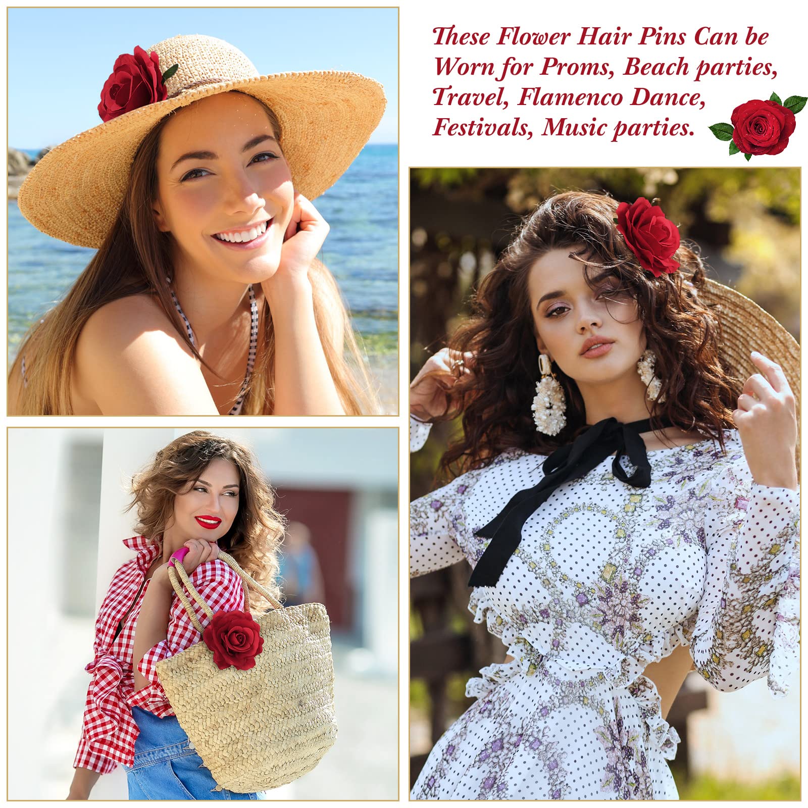 Waydress 30 Packs Red Rose Hair Clips - 4 Inch Floral Hairpins for Bridal, Wedding, Prom & Party Hair Accessories - Perfect for Bridesmaids, Flower Girls & Special Occasions