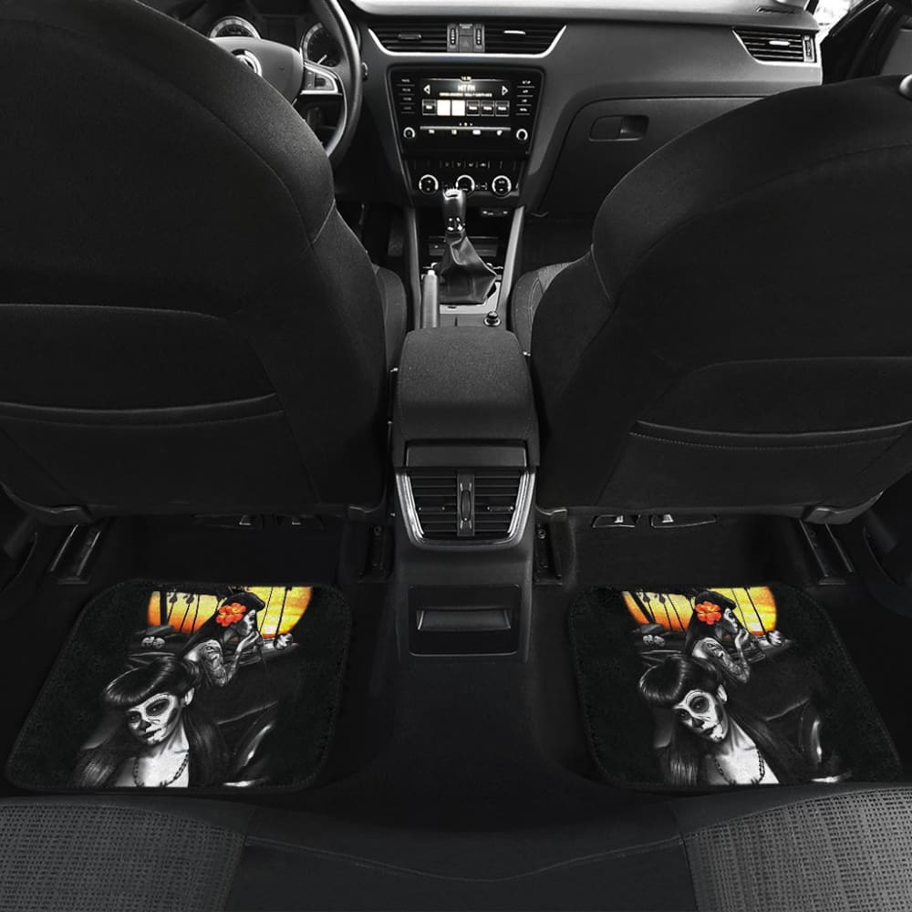 Stylish Couple Love Sugar Skull Car Floor Mats - Gothic Decor for Vehicles - Perfect for Halloween, Dia de Los Muertos & Couples Gifts