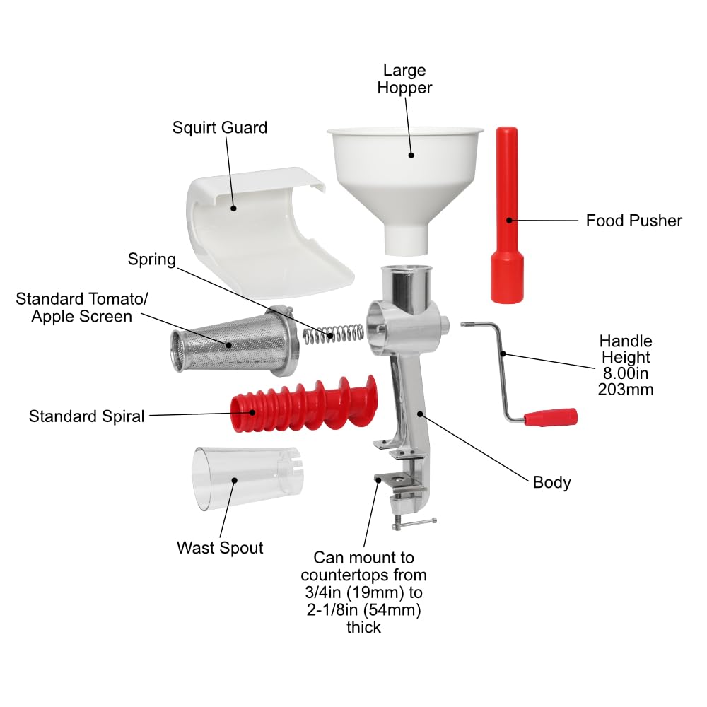 Johnny Apple Sauce Maker & Tomato Sauce Maker - Model 250 Clamp-Based Food Strainer for Removing Skins & Seeds from Fruits & Vegetables - Perfect for Homemade Sauces, Jams, and Baby Food Preparation