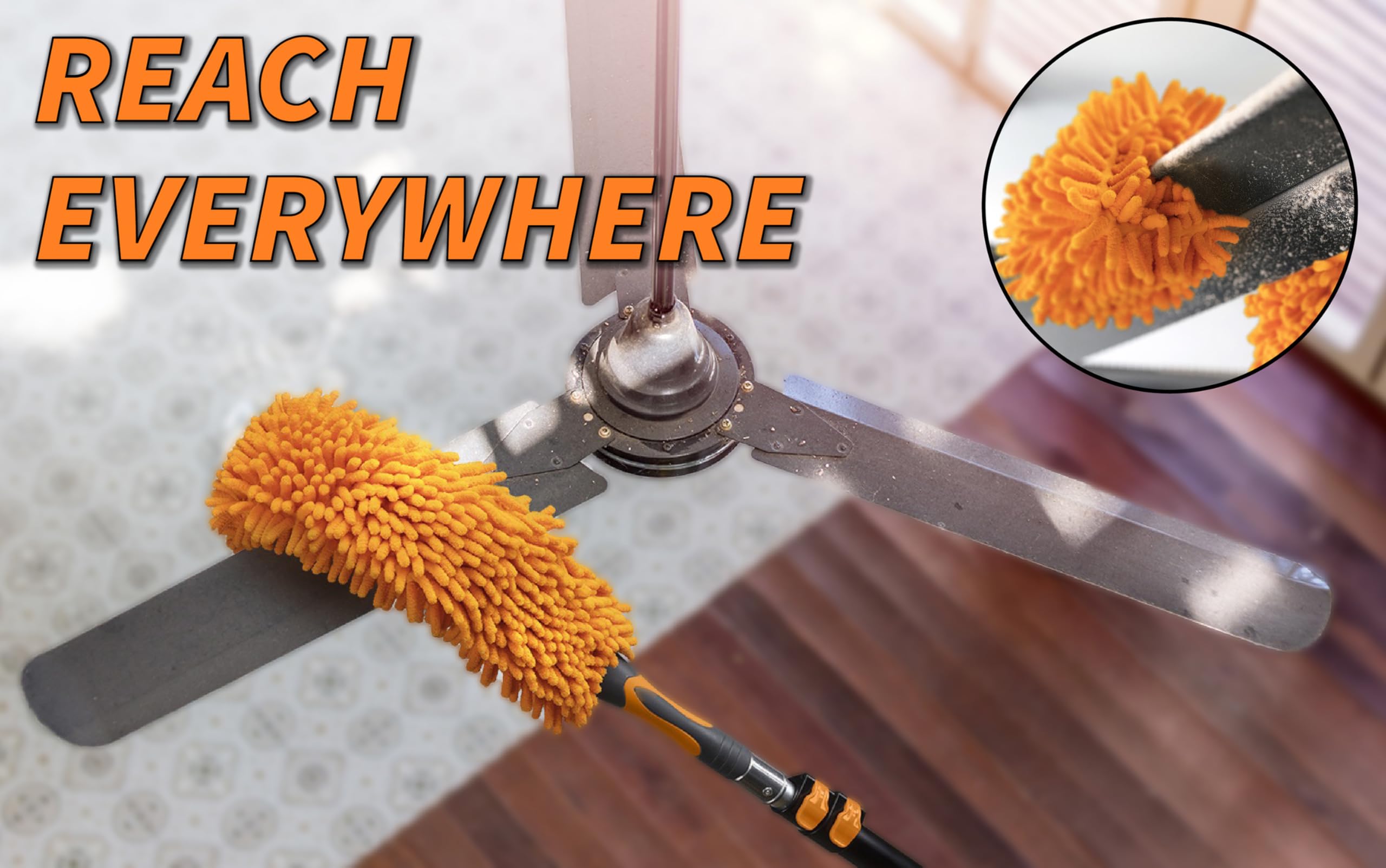 **4-14 ft Extension Pole Ceiling Fan Duster Cleaner - 20 Foot Reach, Flexible Microfiber Brush for Easy Fan Cleaning - Perfect for High Ceilings, Home & Office Use**
