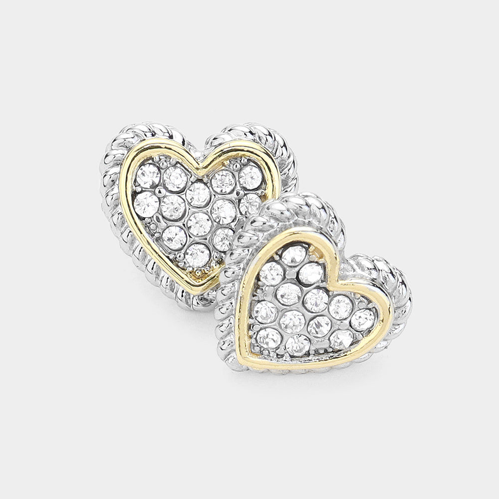 14K Gold Plated Two Tone Heart Stud Earrings for Women - Elegant Valentine's Day Gift, Birthday Present, Anniversary Jewelry - Perfect for Date Night, Parties & Special Occasions