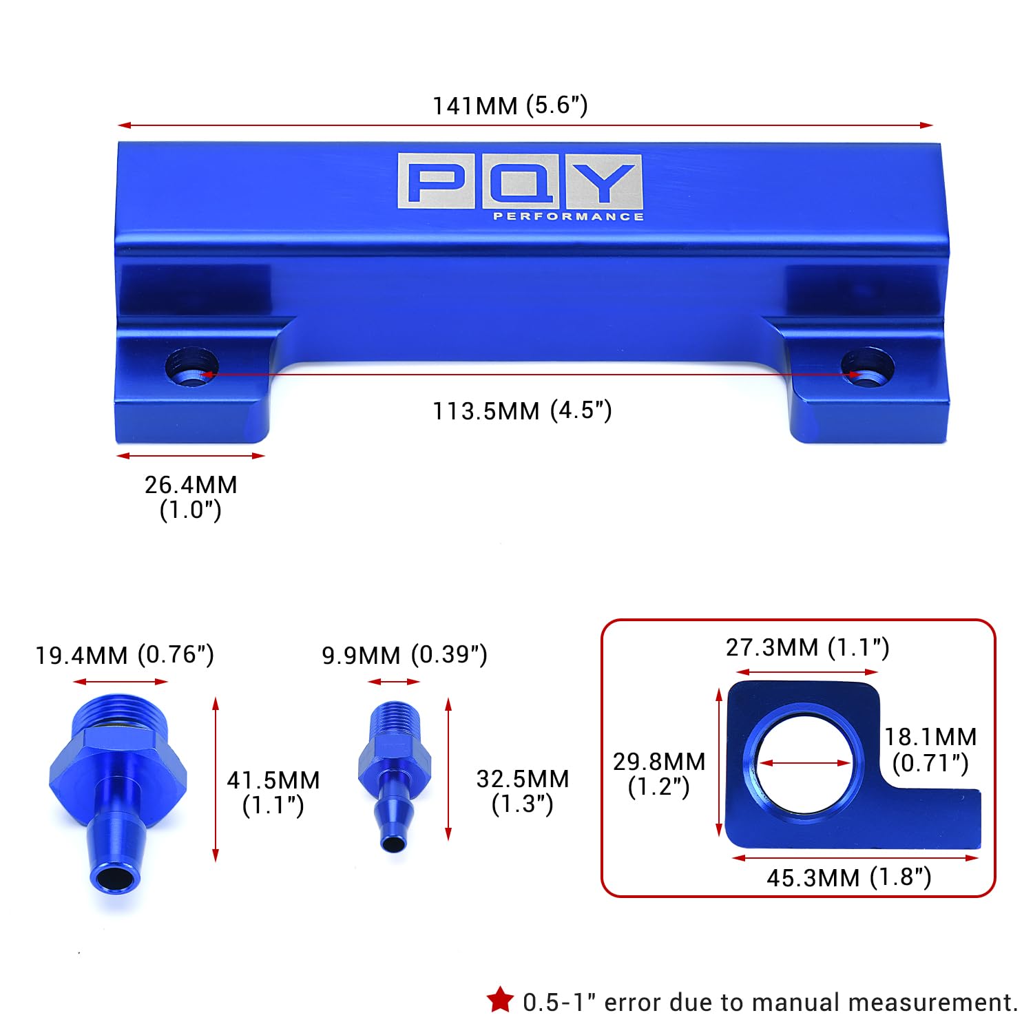 High Performance 6 Port Vacuum Block Intake Manifold Kit with 1/8NPT Ports for Fuel, Wastegate & Turbo Boost - Racing Blue - Perfect for Turbocharged Engines, Performance Tuning & Motorsport Applications