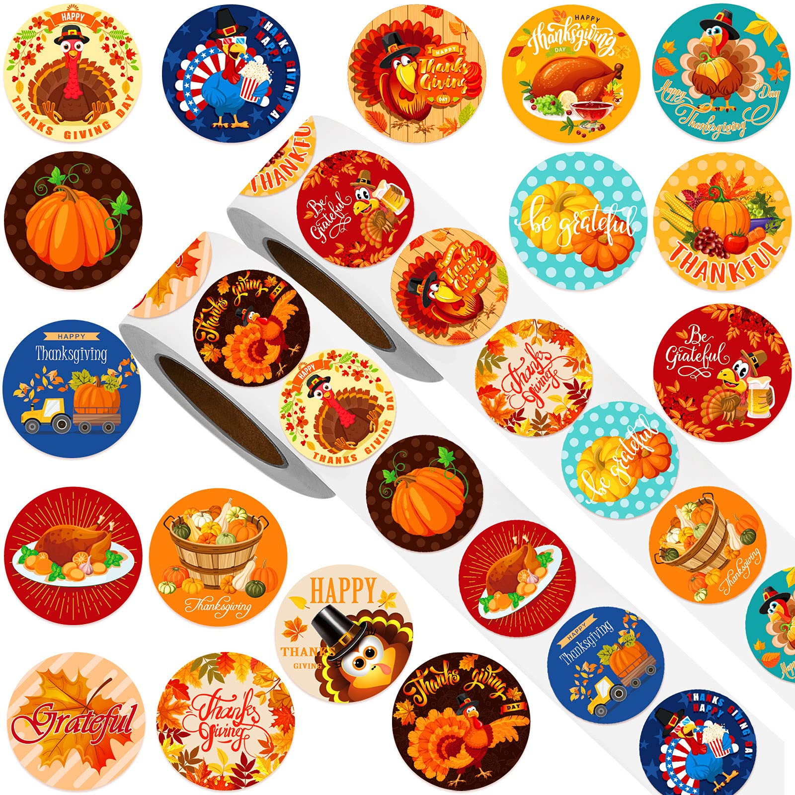Zonon 1000-Piece Thanksgiving Stickers Set - Funny Turkey, Pumpkin & Maple Leaf Adhesive Decals for Fall Party Decorations | Perfect for DIY Crafts, Scrapbooking, Gift Wrapping & Autumn Festival Celebrations