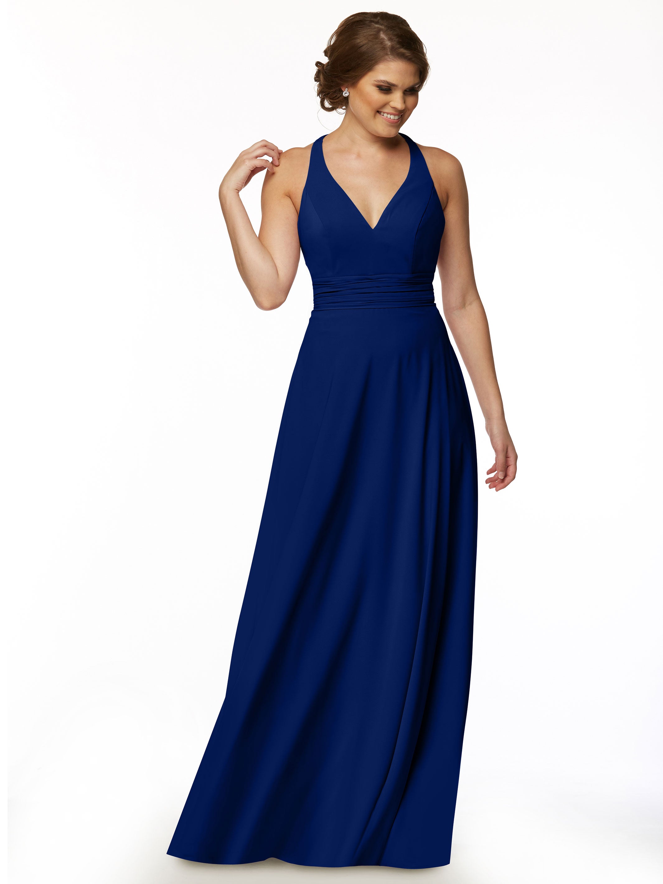Elegant A-Line Stretch Chiffon Bridesmaid Dress with Halter V-Neck - Perfect for Weddings, Formal Events & Special Occasions