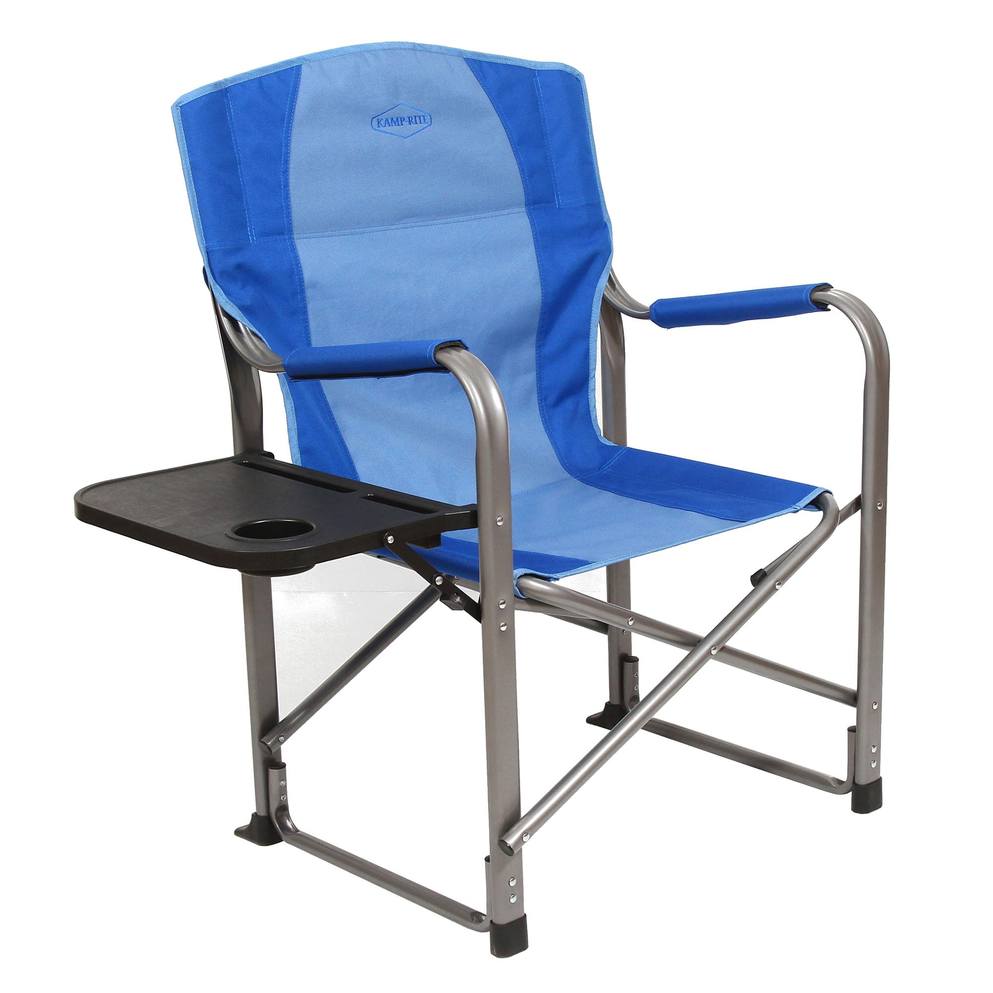 Kamp-Rite Director Portable Lounge Arm Chair - Lightweight Folding Outdoor Furniture with Side Table & Cup Holder - Perfect for Camping, Beach, Picnics & Sports Events (2 Pack, Blue)