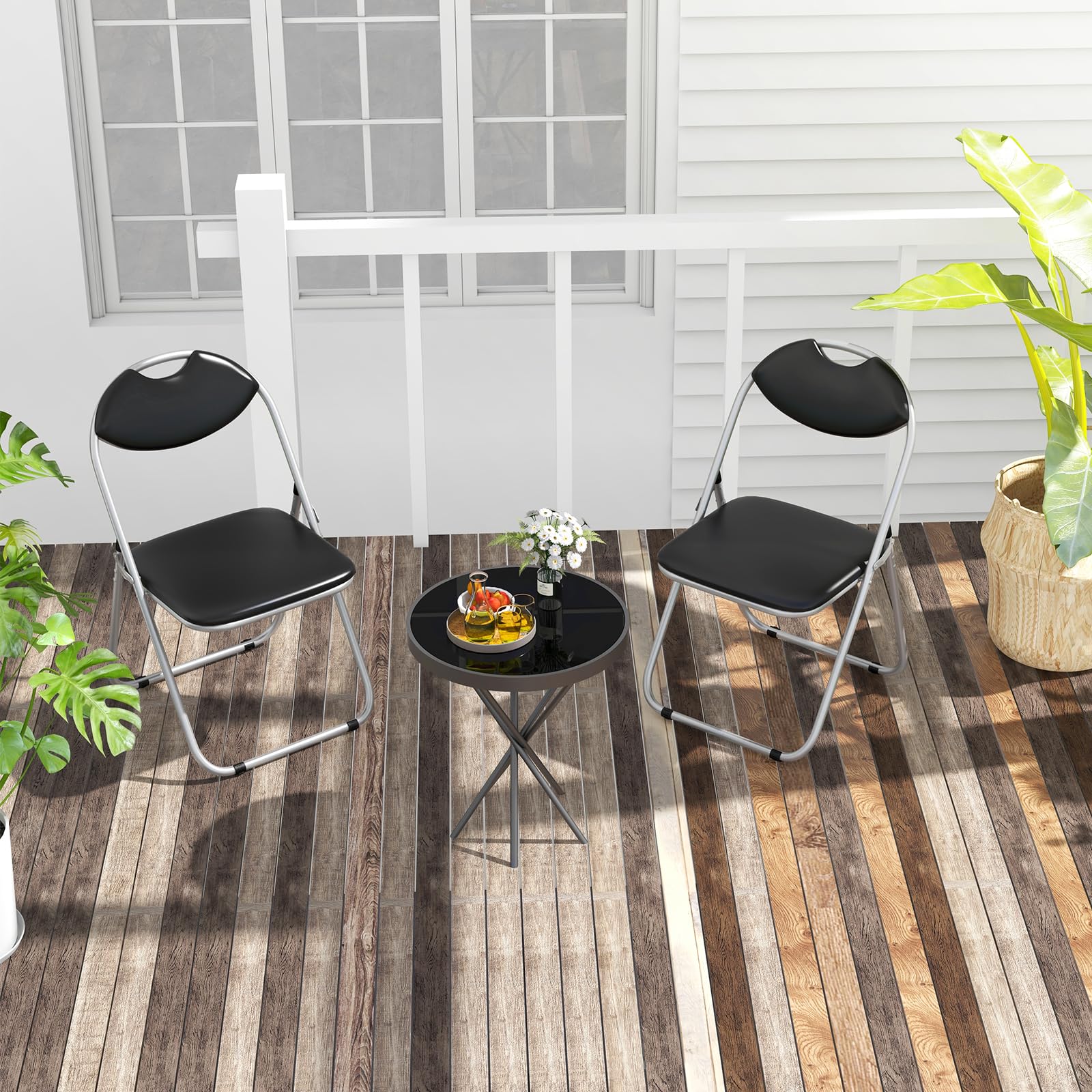 2 Pack Folding Chairs with Padded Seat & Back - Portable Metal Chairs with Carrying Handle for Indoor Outdoor Use - Perfect for Weddings, Parties, Dining, Home Office & Commercial Events - Black