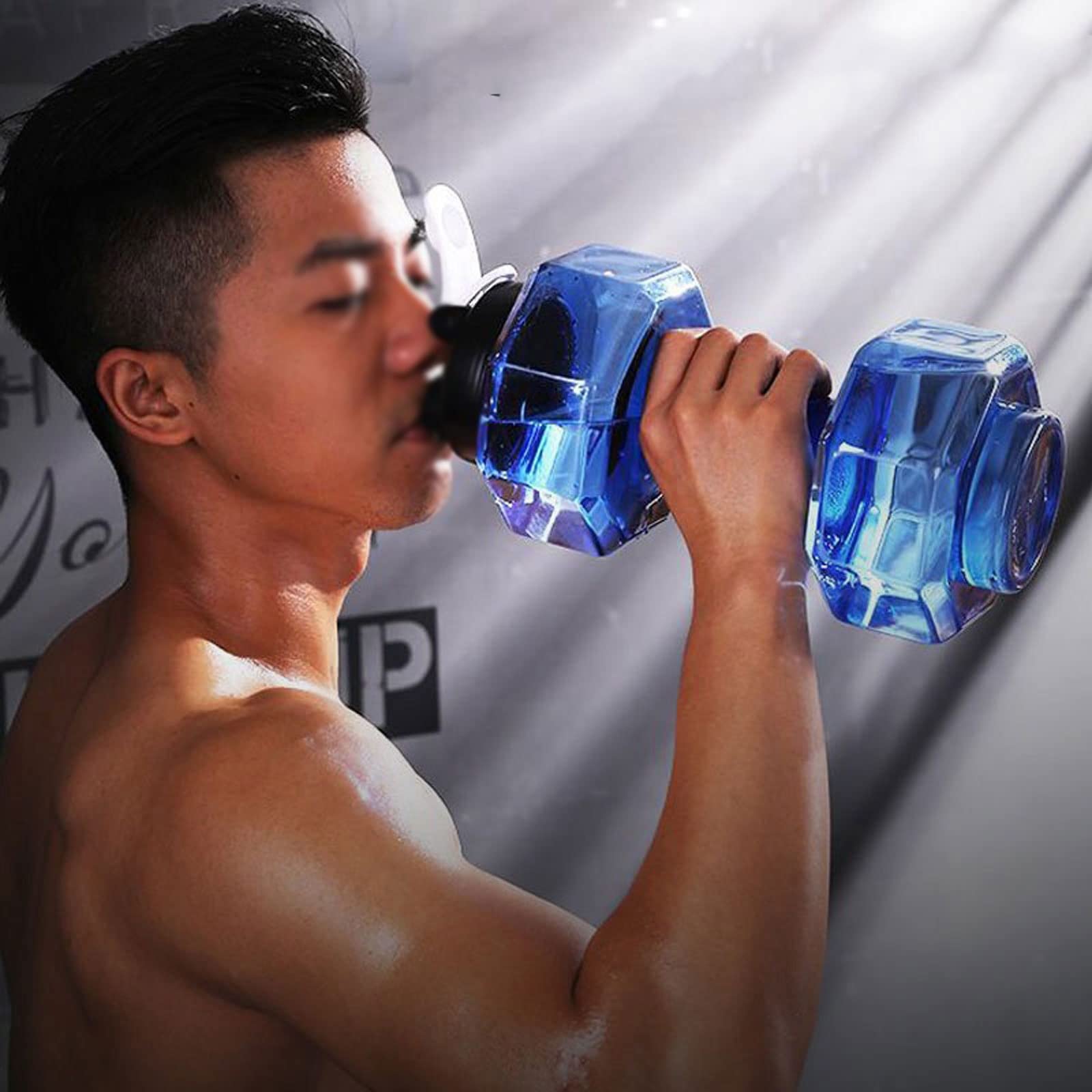 CHDWEY 1L Dumbbell-Shaped Water Bottle - Leakproof Sports & Fitness Drink Bottle for Men & Women - Ideal for Gym, Outdoor Camping & Hiking (Blue)