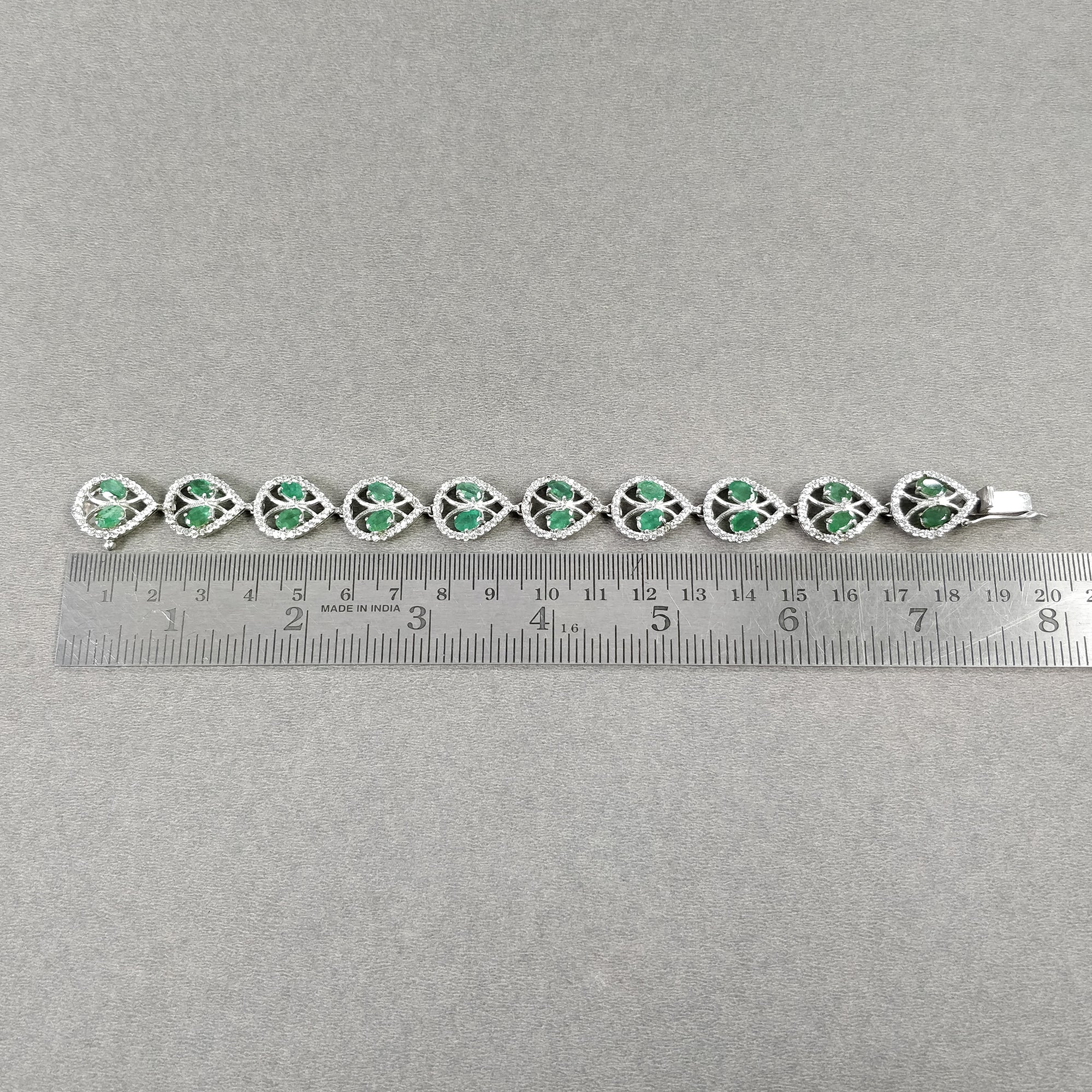 925 Sterling Silver Tennis Bracelet with Natural Untreated Green Emerald & CZ Stones - 7.5 Inch Oval Prong Set (21.36g) - Perfect for Weddings, Anniversaries & Special Occasions