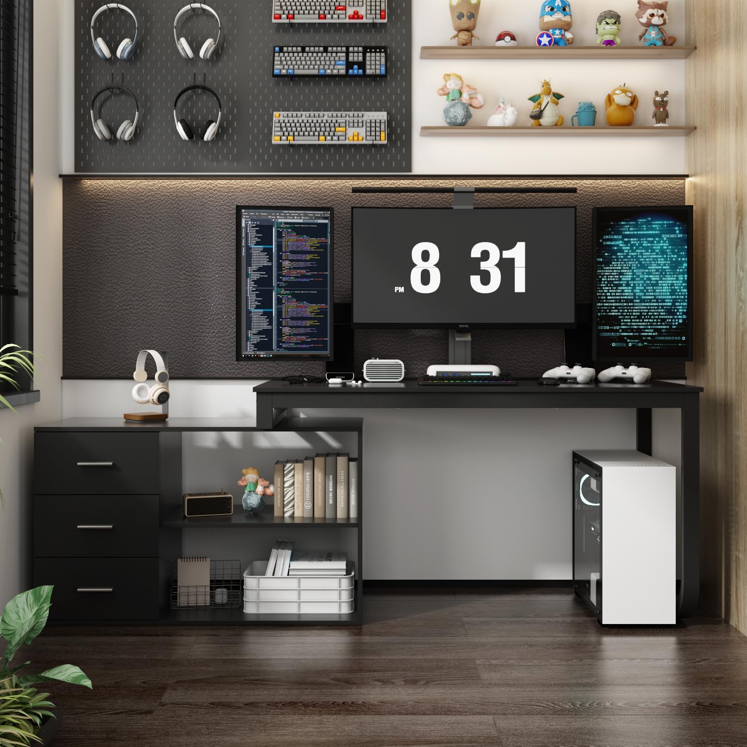 AIEGLE L-Shaped Office Desk with Rotating Storage Cabinet - 55.1