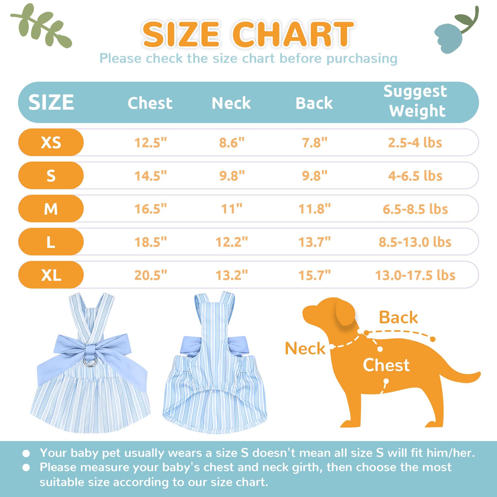 Cute Striped Summer Dog Dress with Bowknot - Small Dog Harness Outfit for Chihuahua, Yorkie, Pug & Female Cats (Blue, Size S) - Perfect for Birthday Parties & Outdoor Adventures