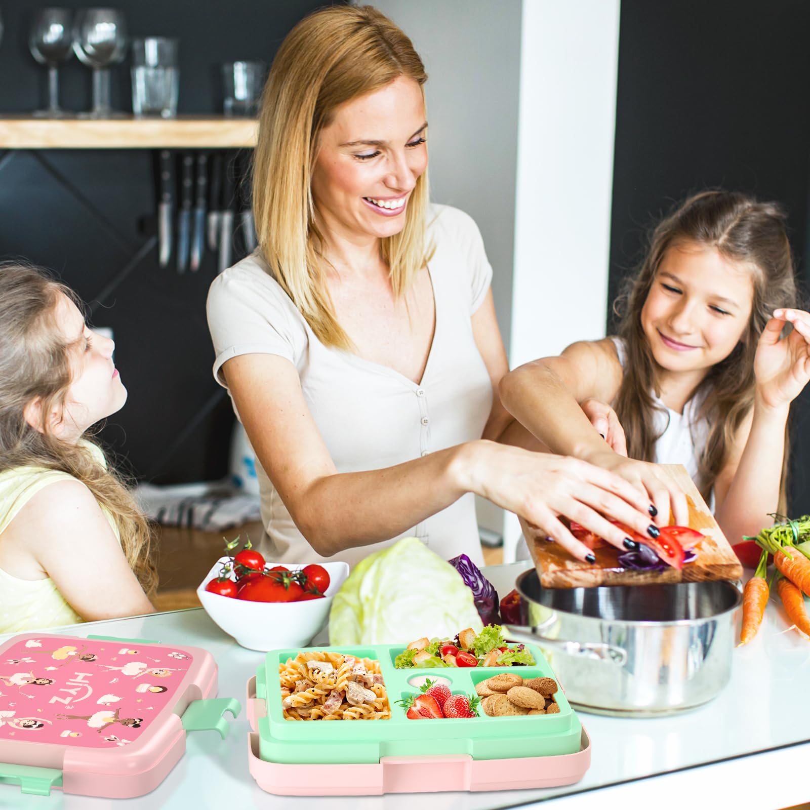 HiYZ 5-Compartment Bento Lunch Box for Kids - Leakproof, Durable & Dishwasher Safe - Perfect Portion Sizes for Toddlers Aged 3-7 - Ballet Design for Daycare, School & Picnics