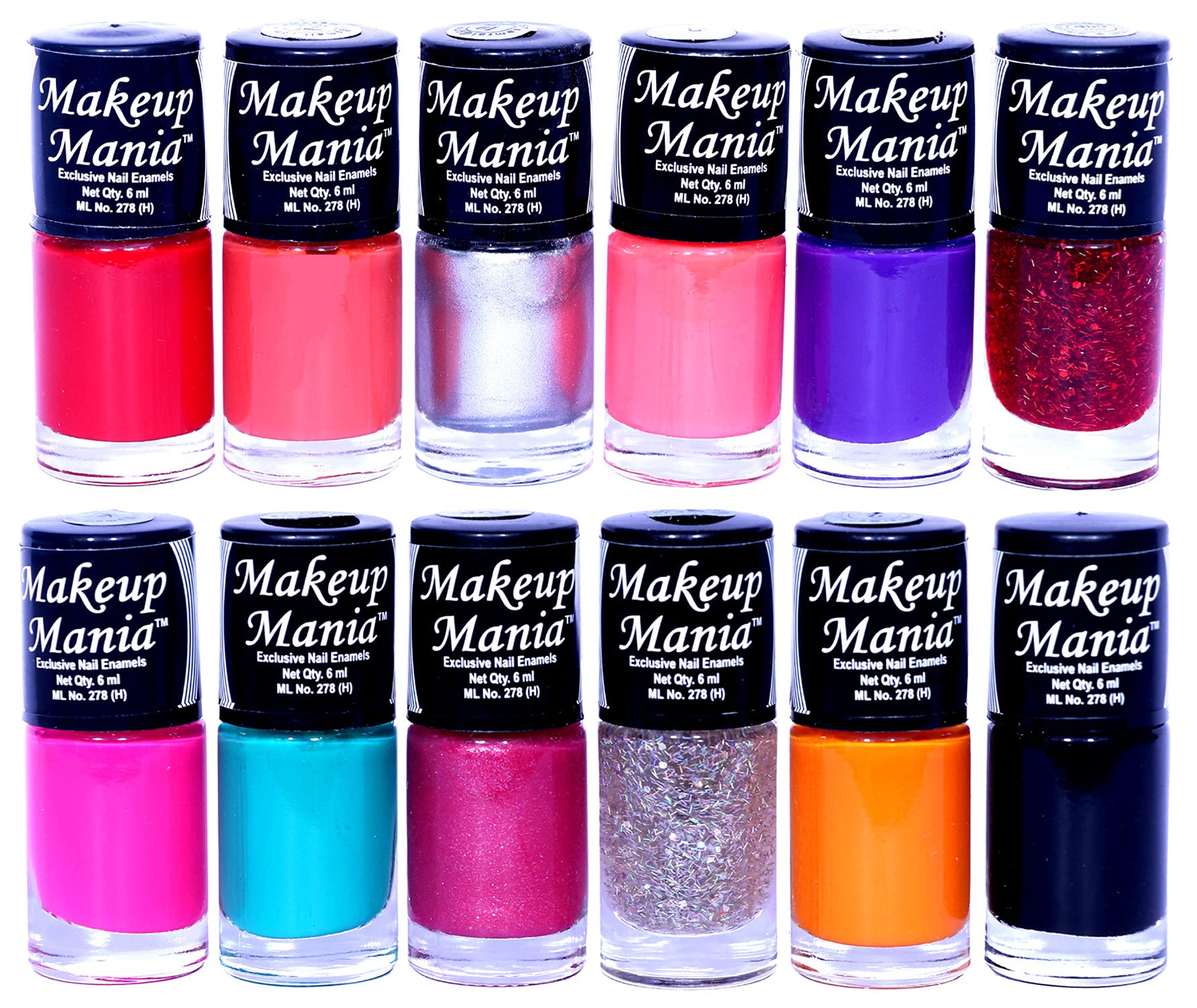 Makeup Mania 12-Piece Nail Polish Set - 6ml Each, Vibrant Multicolor Combo #86 - Perfect for Home Manicures, Parties & Gift Giving