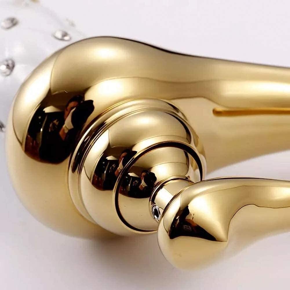 Luxury Golden Crystal Vessel Sink Faucet - Single Hole Deck Mounted Bathroom Basin Tap with Diamond Brass Mixer for Hot & Cold Water - Perfect for Modern Vanity, Master Bathroom, and Spa Retreats