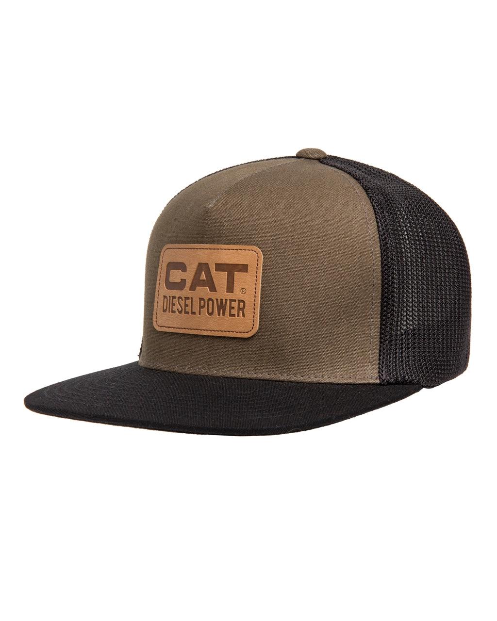 Men's Diesel Power Flat Bill Leather Hat - Army Moss Green for Outdoor, Casual & Streetwear Style