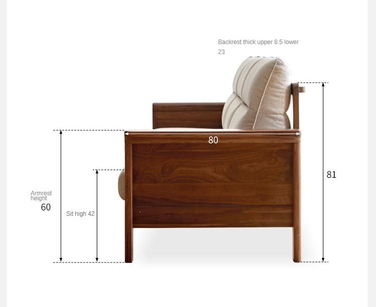 Premium Black Walnut Solid Wood Upholstered Fabric Sofa - Modern Living Room Furniture for Home & Office Comfort