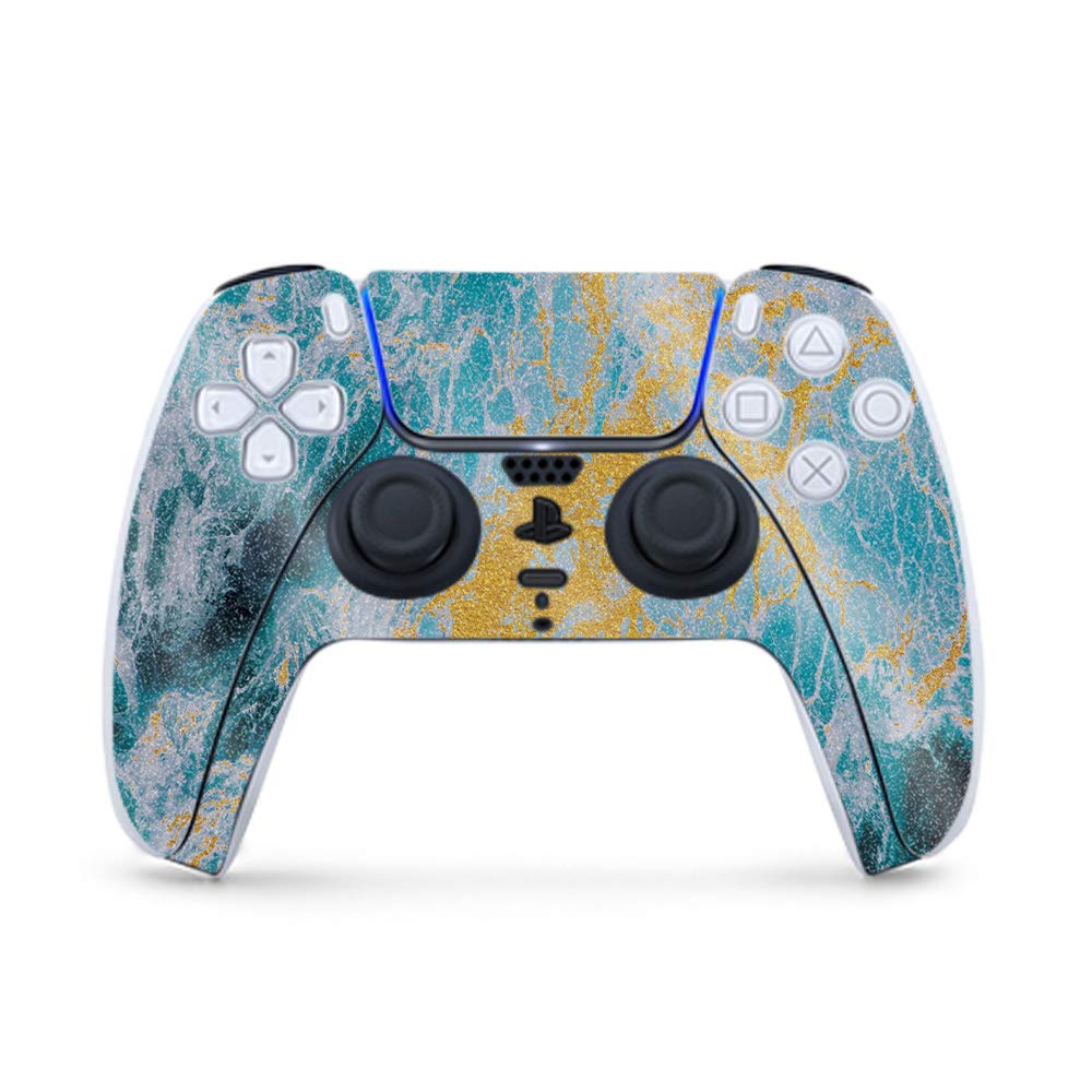 MightySkins Glossy Glitter Gaming Skin for PS5 Controller - Ocean Marble Design | Durable High-Gloss Finish | Easy to Apply & Remove | Made in USA | Perfect for Gaming, Streaming & Customizing Your Playstation 5 Controller