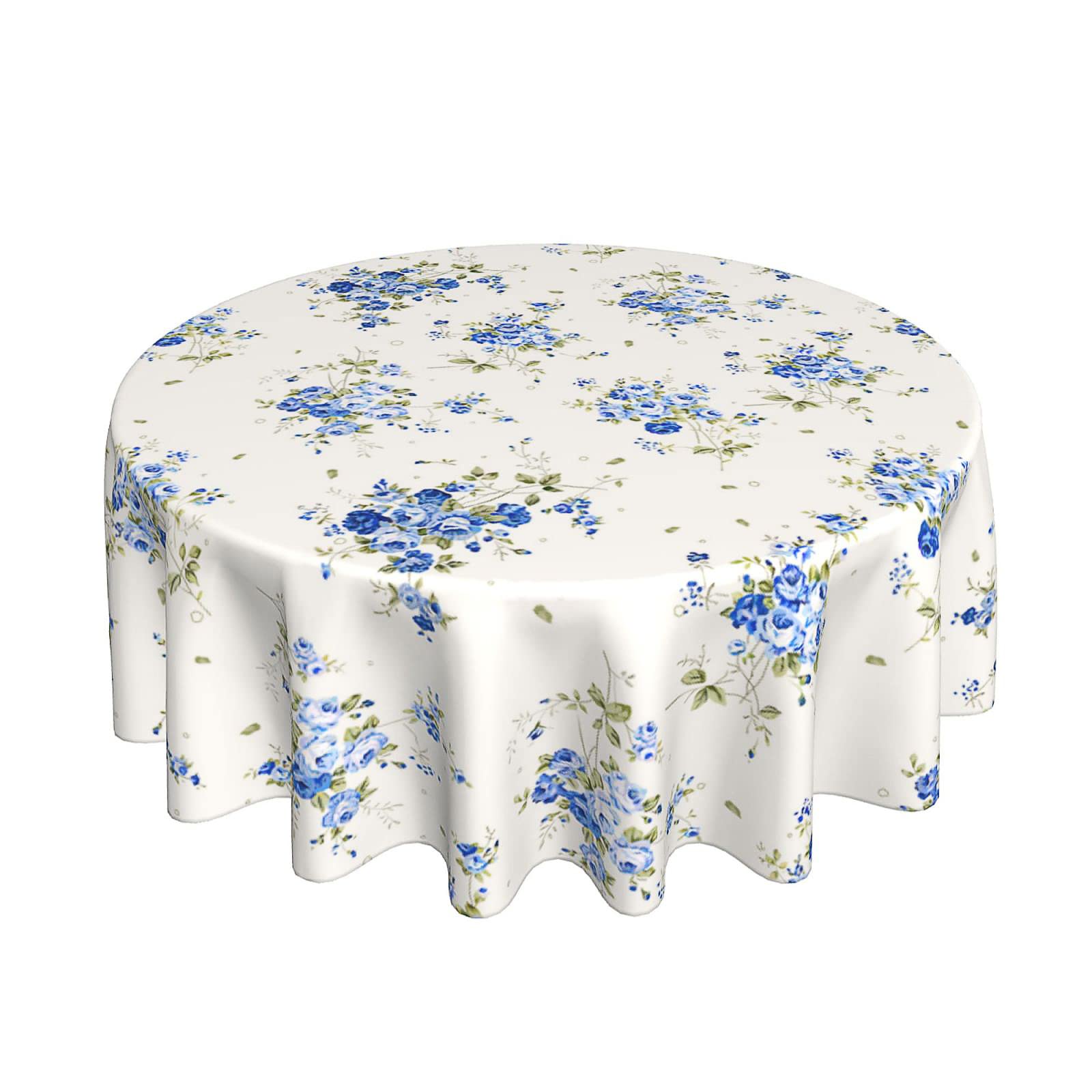 Elegant Blue Floral Watercolor Tablecloth - 60 Inch Round Washable Polyester Table Cover for Kitchen, Dining Room, Outdoor Picnic, Patio Party | Spring Summer Decor